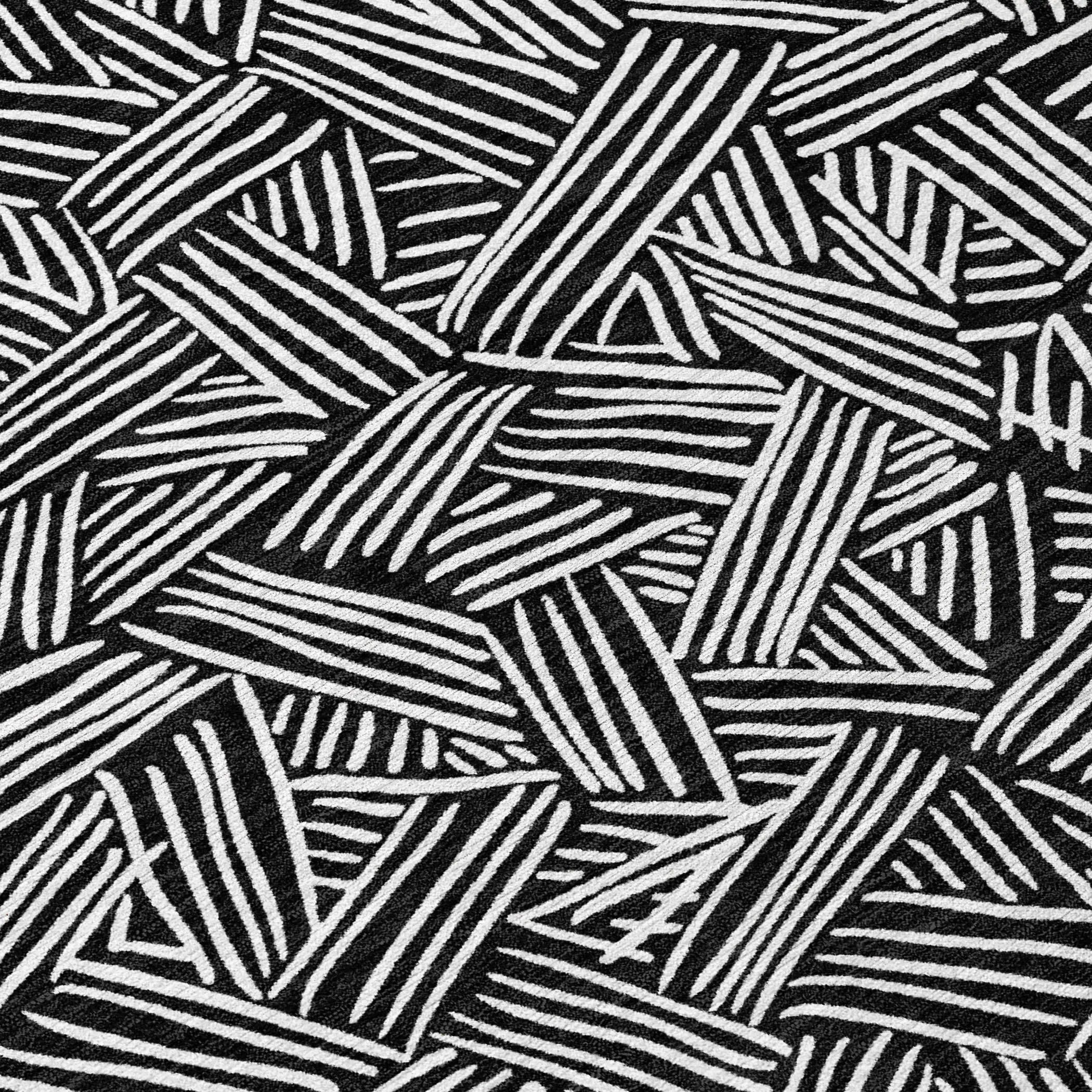 8' Black And Ivory Round Geometric Washable Indoor Outdoor Area Rug Homeroots Outdoor