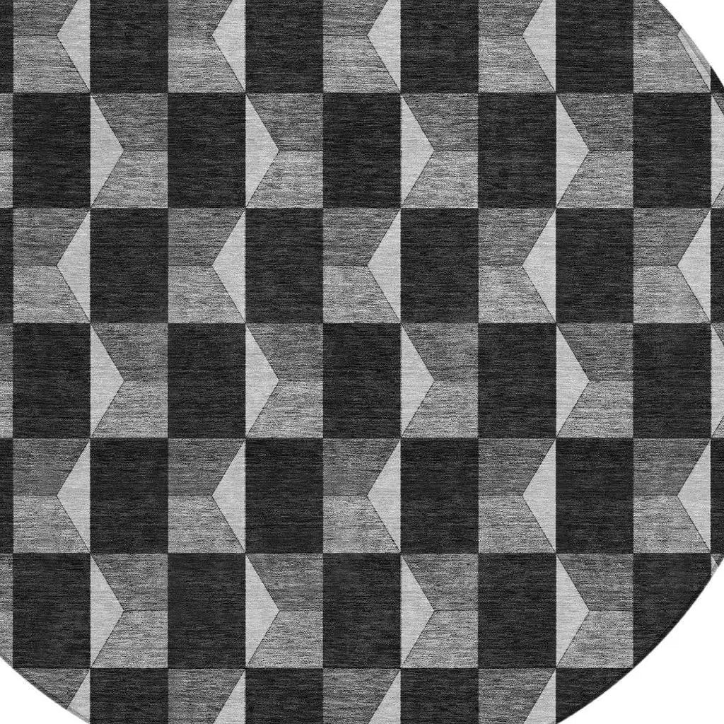 8' Black And Ivory Round Geometric Washable Indoor Outdoor Area Rug Homeroots Outdoor