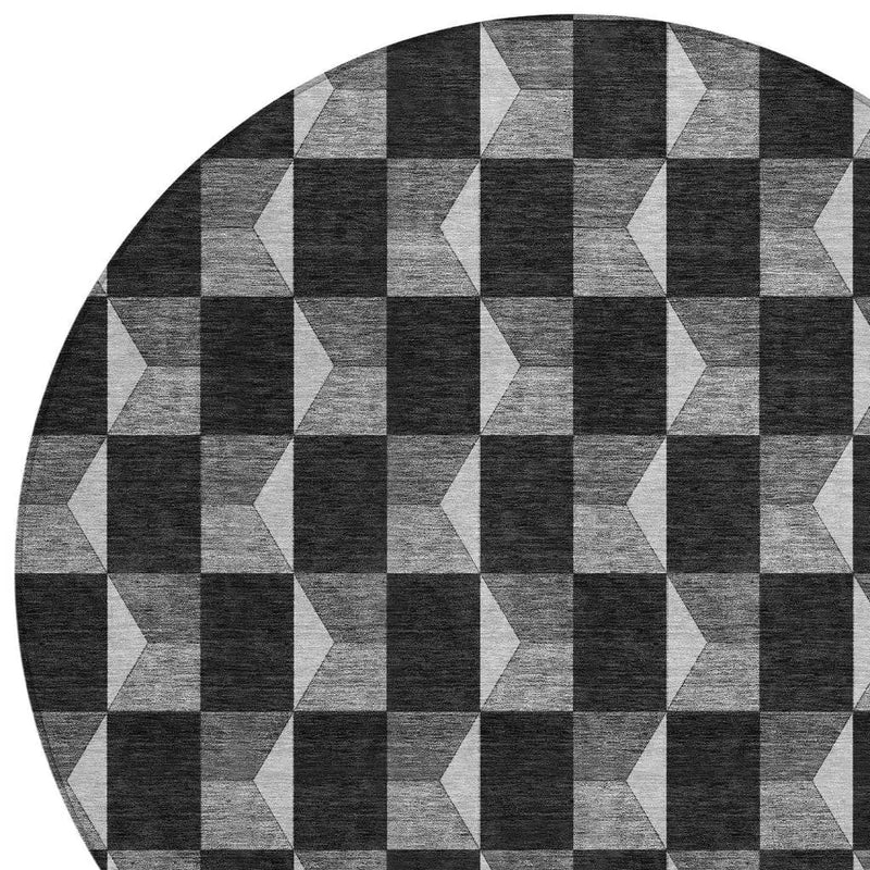8' Black And Ivory Round Geometric Washable Indoor Outdoor Area Rug Homeroots Outdoor
