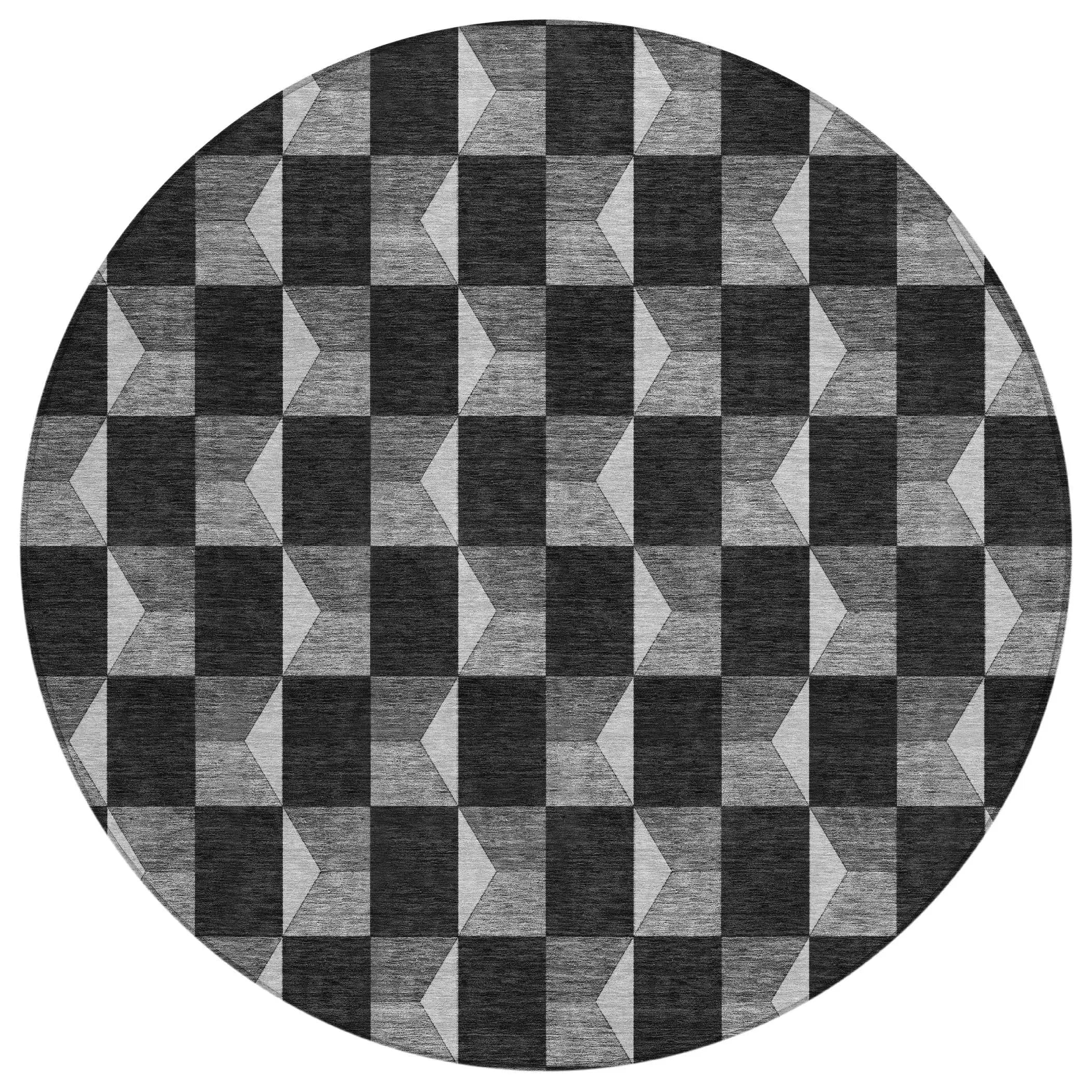 8' Black And Ivory Round Geometric Washable Indoor Outdoor Area Rug Homeroots Outdoor