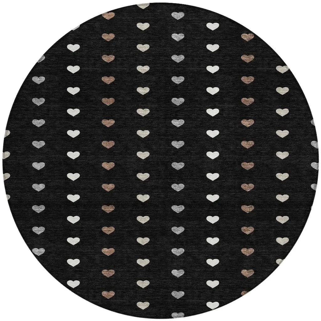 8' Black And Ivory Round Geometric Washable Indoor Outdoor Area Rug Homeroots Outdoor