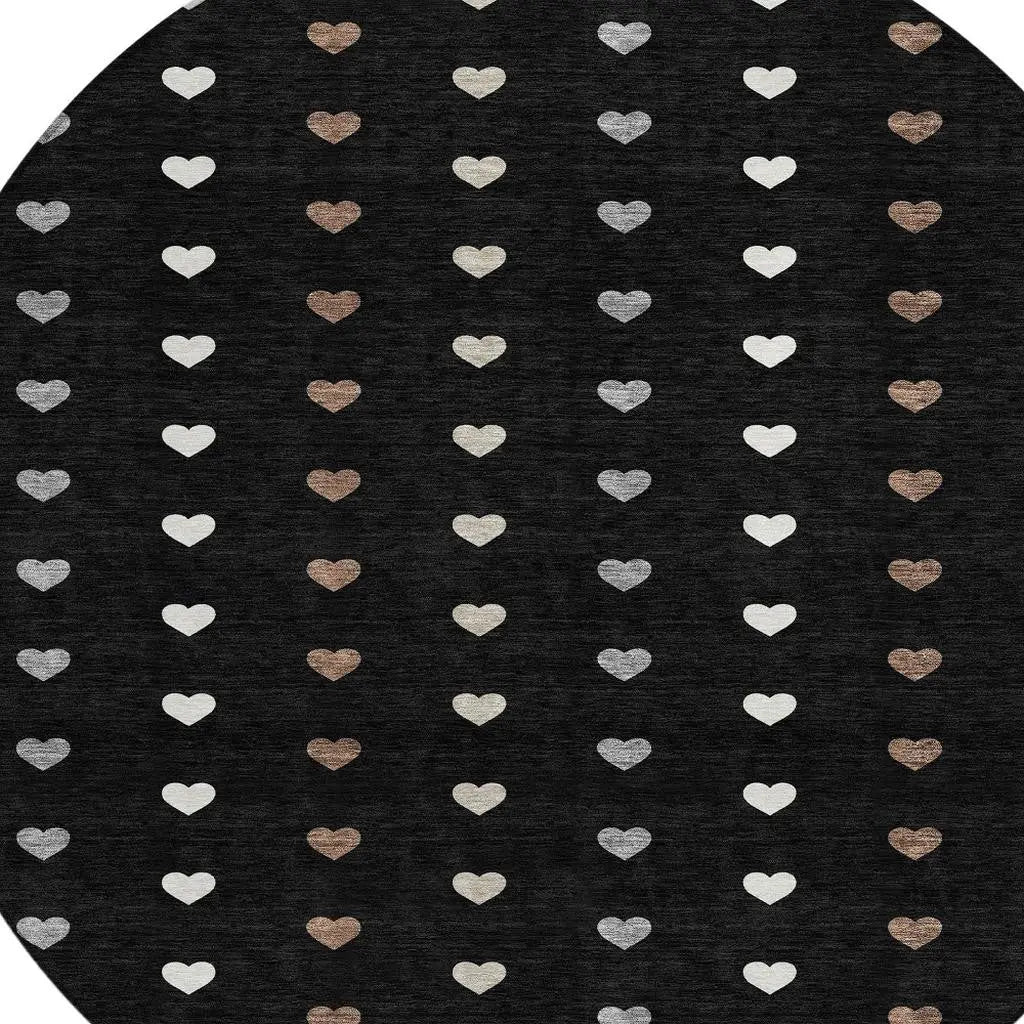 8' Black And Ivory Round Geometric Washable Indoor Outdoor Area Rug Homeroots Outdoor