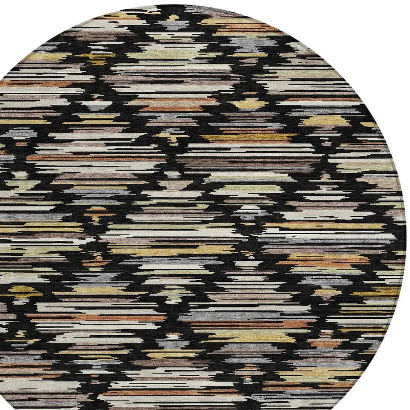 8' Black And Ivory Round Southwestern Washable Indoor Outdoor Area Rug Homeroots Outdoor