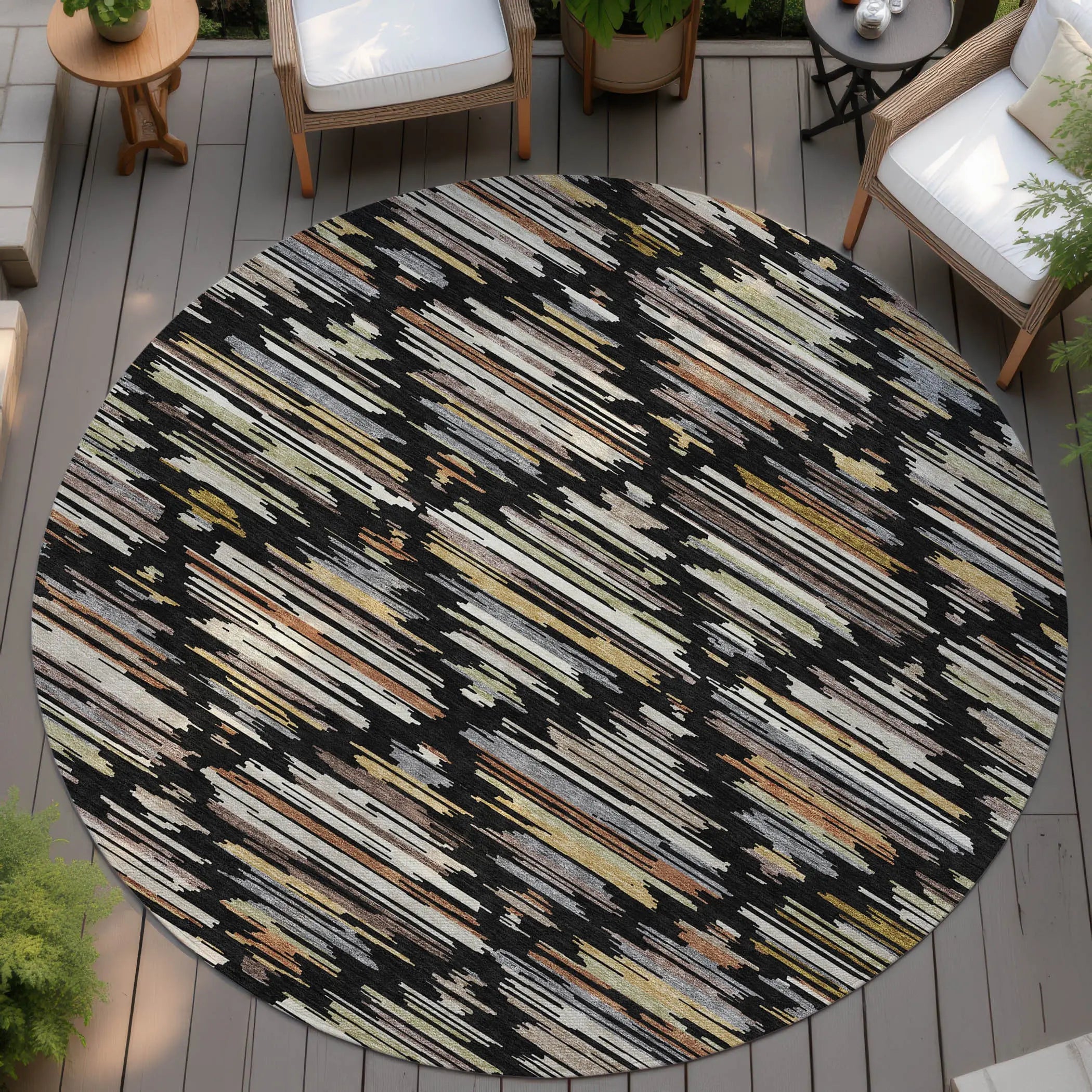 8' Black And Ivory Round Southwestern Washable Indoor Outdoor Area Rug Homeroots Outdoor