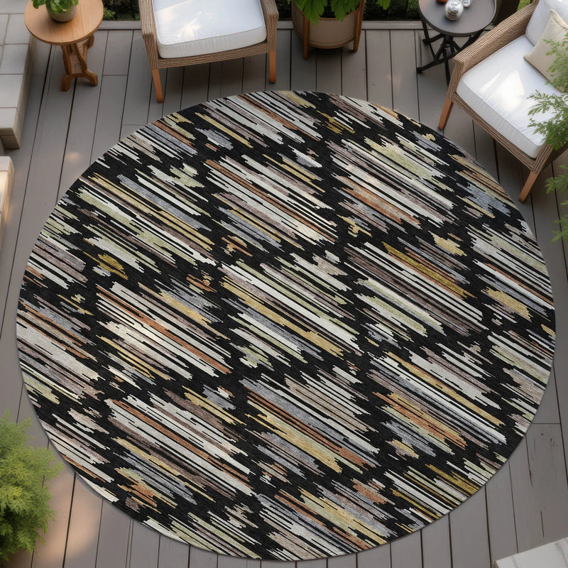 8' Black And Ivory Round Southwestern Washable Indoor Outdoor Area Rug Homeroots Outdoor