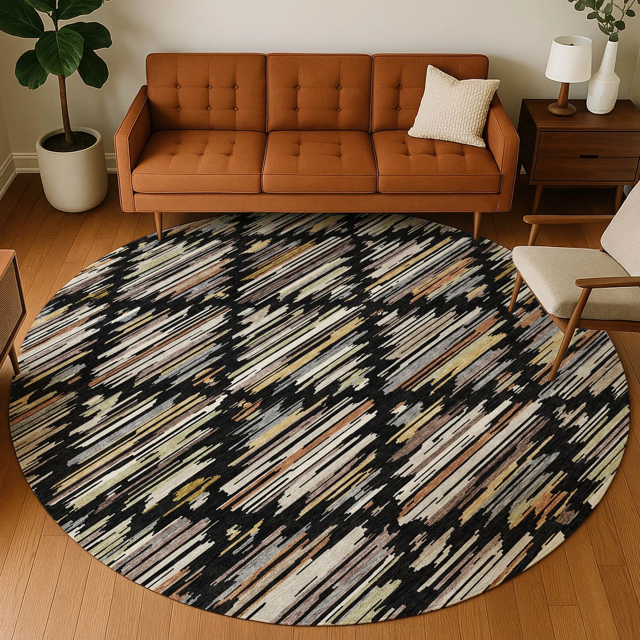 8' Black And Ivory Round Southwestern Washable Indoor Outdoor Area Rug Homeroots Outdoor