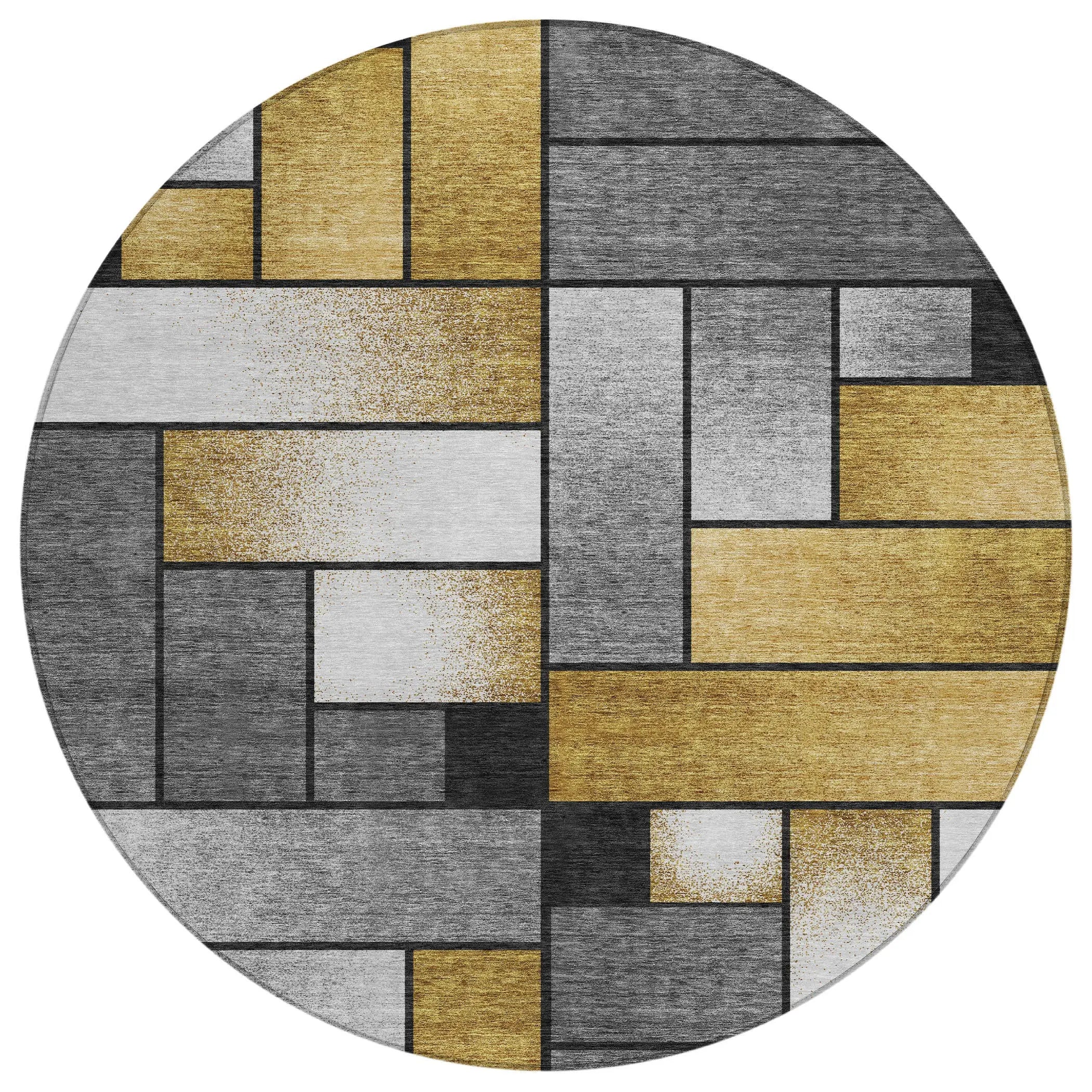 8' Black And Khaki Round Geometric Washable Indoor Outdoor Area Rug Homeroots Outdoor