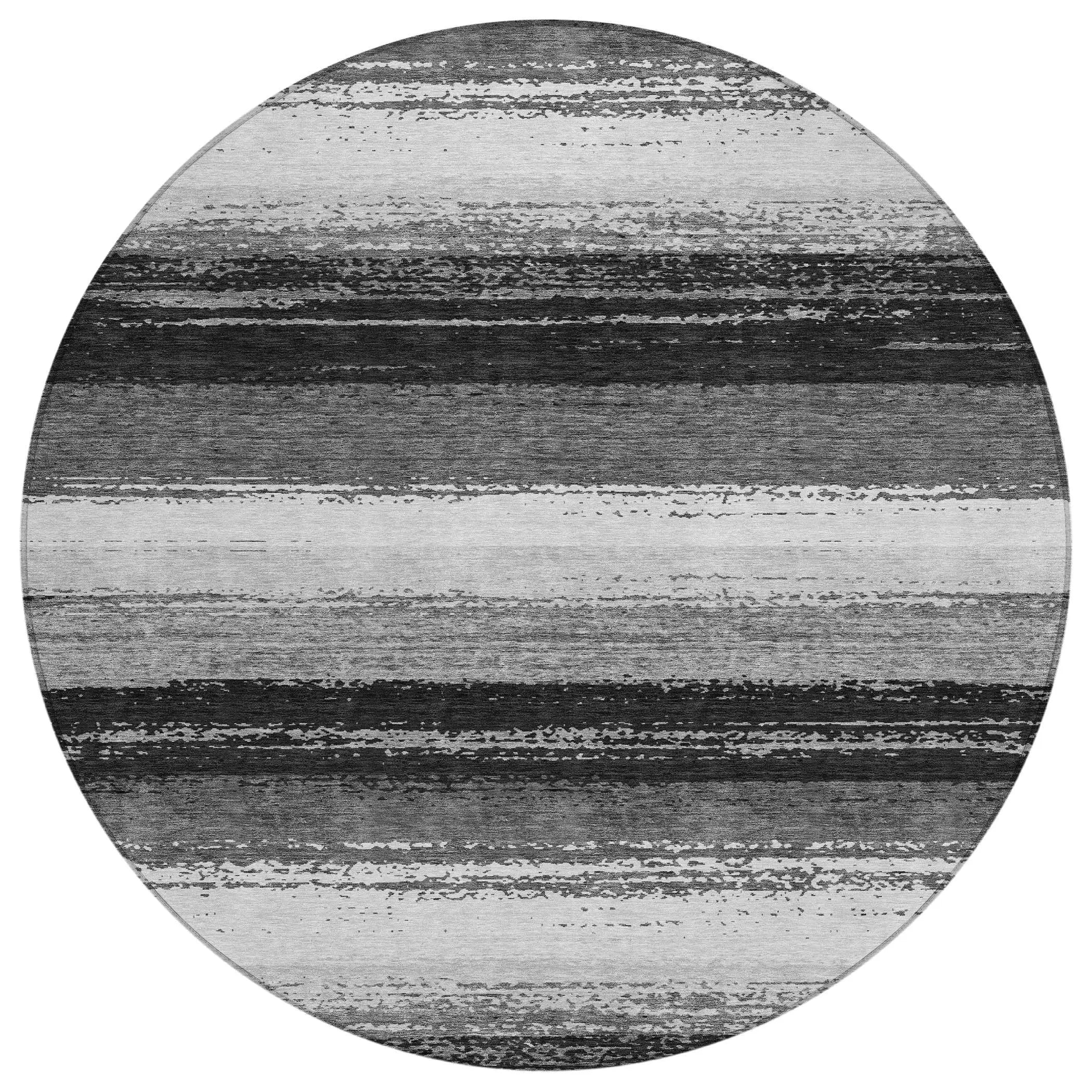 8' Black And Khaki Round Striped Washable Indoor Outdoor Area Rug Homeroots Outdoor