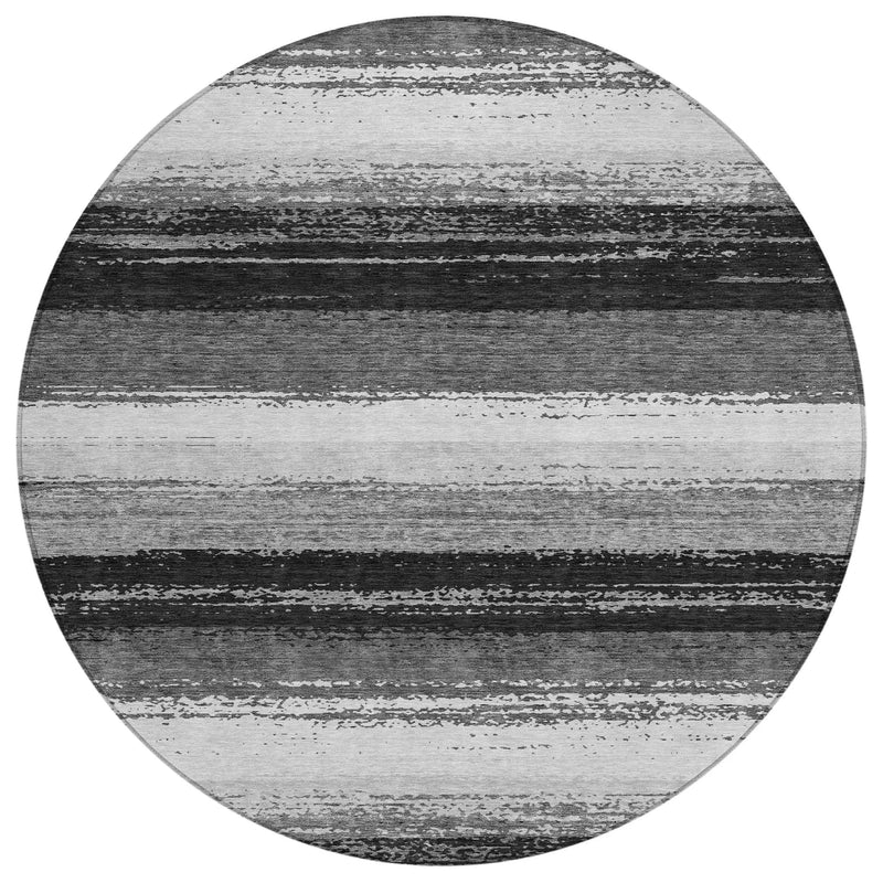 8' Black And Khaki Round Striped Washable Indoor Outdoor Area Rug Homeroots Outdoor
