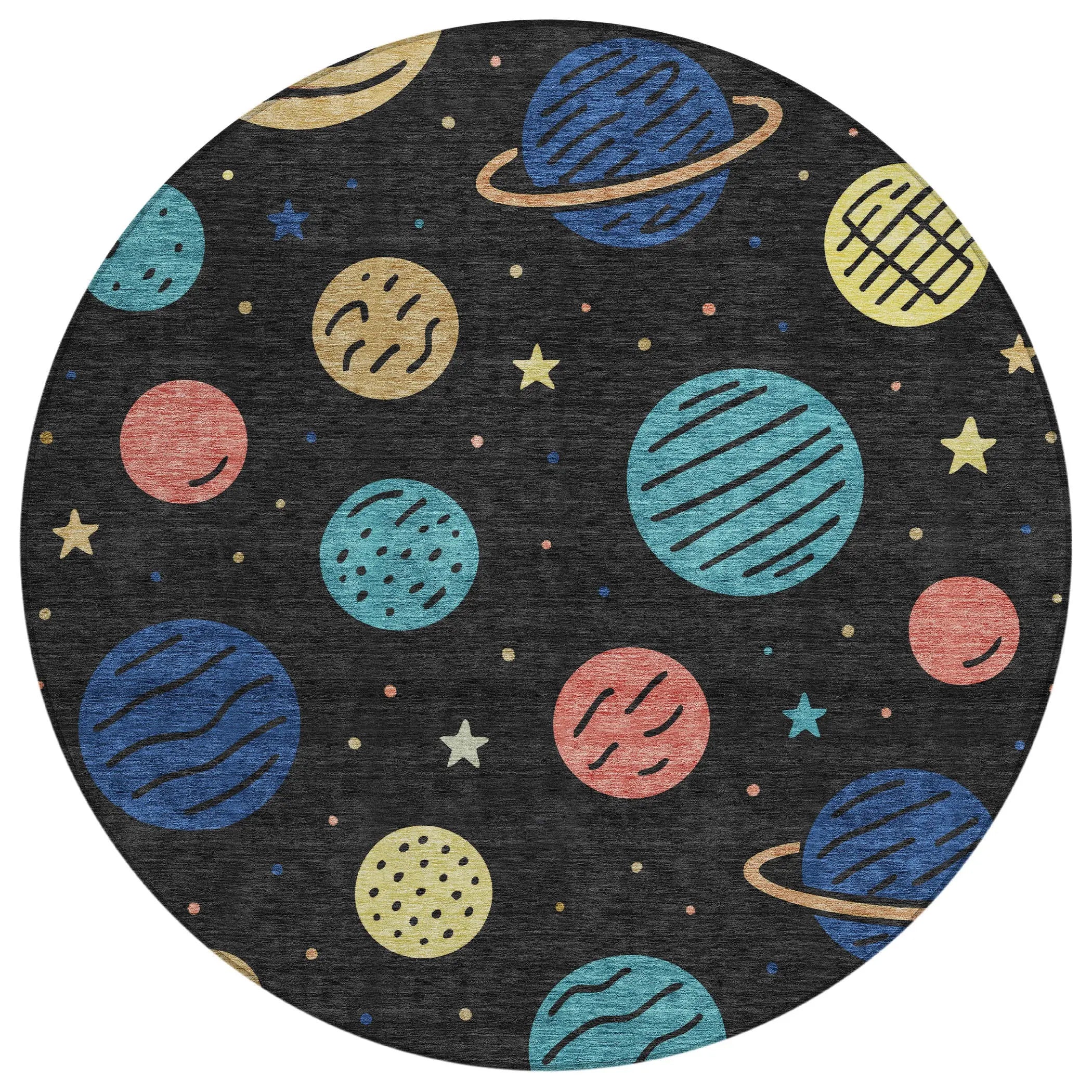 8' Black And Navy Blue Round Floral Washable Indoor Outdoor Area Rug Homeroots Outdoor