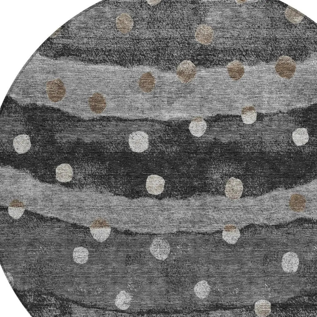 8' Black And Navy Blue Round Striped Washable Indoor Outdoor Area Rug Homeroots Outdoor