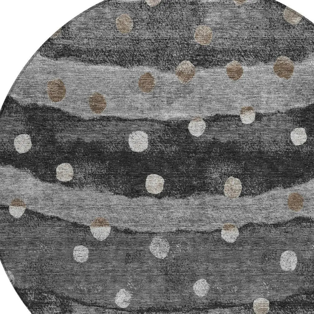 8' Black And Navy Blue Round Striped Washable Indoor Outdoor Area Rug Homeroots Outdoor
