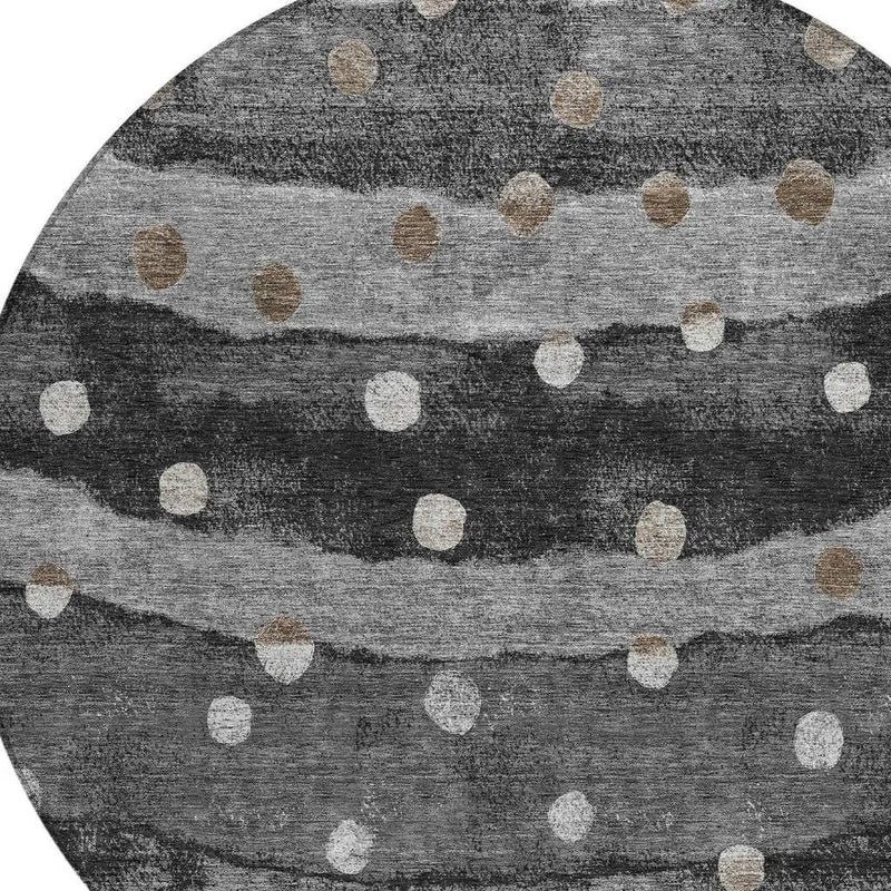 8' Black And Navy Blue Round Striped Washable Indoor Outdoor Area Rug Homeroots Outdoor