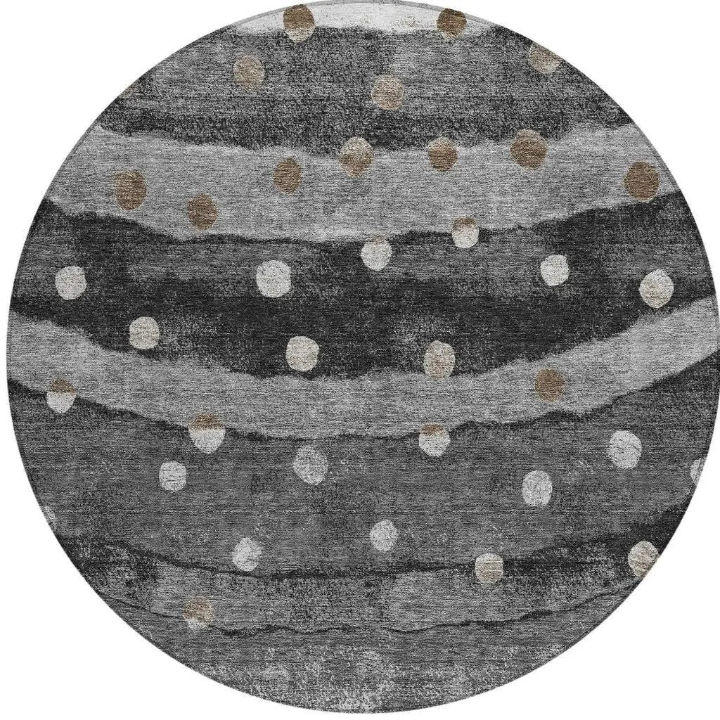 8' Black And Navy Blue Round Striped Washable Indoor Outdoor Area Rug Homeroots Outdoor