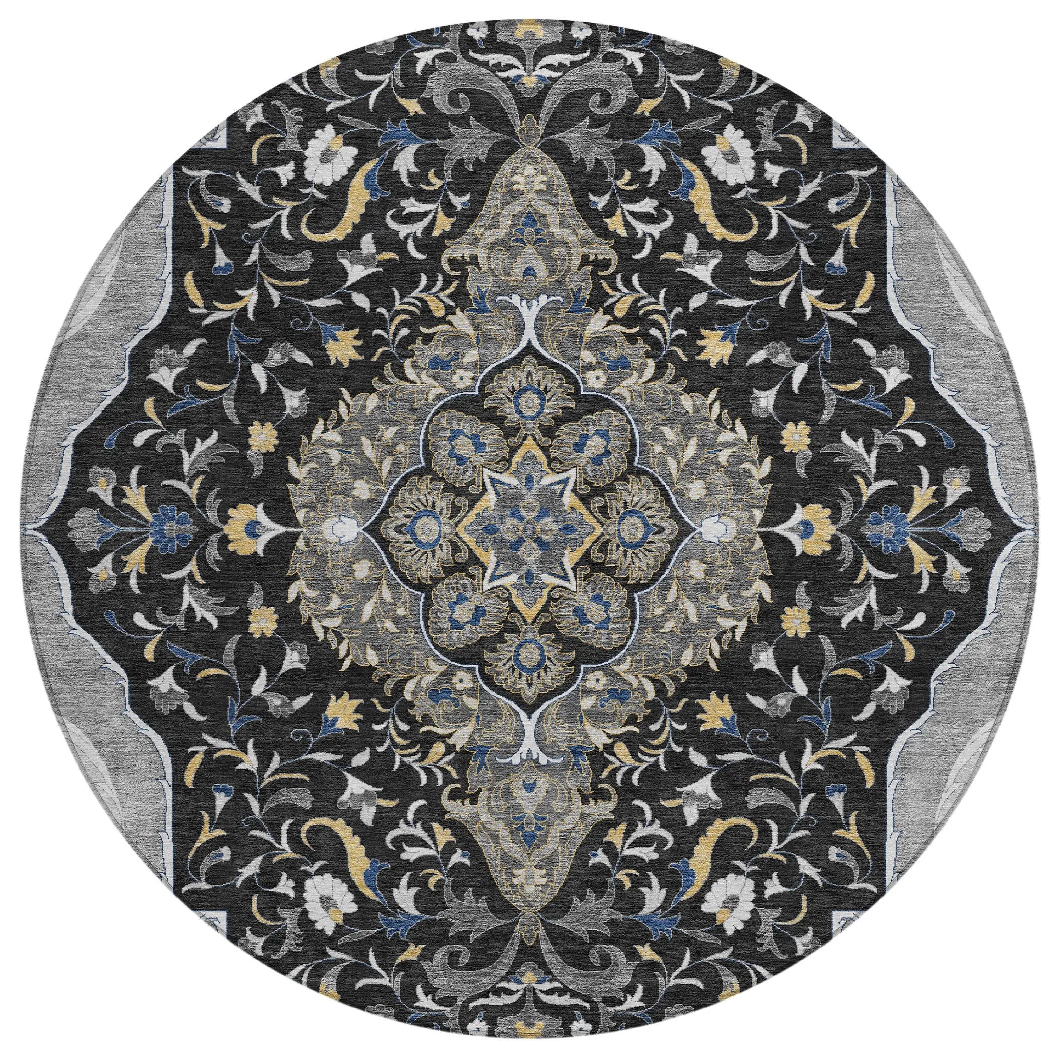 8' Black And Orange Round Medallion Washable Indoor Outdoor Area Rug Homeroots Outdoor