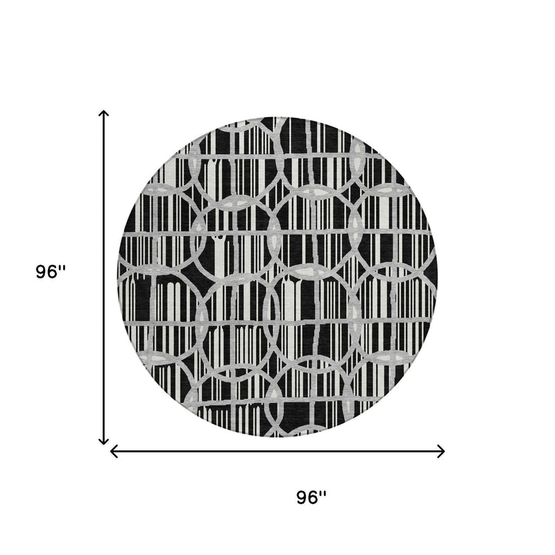 8' Black And Pewter Round Geometric Washable Indoor Outdoor Area Rug Homeroots Outdoor