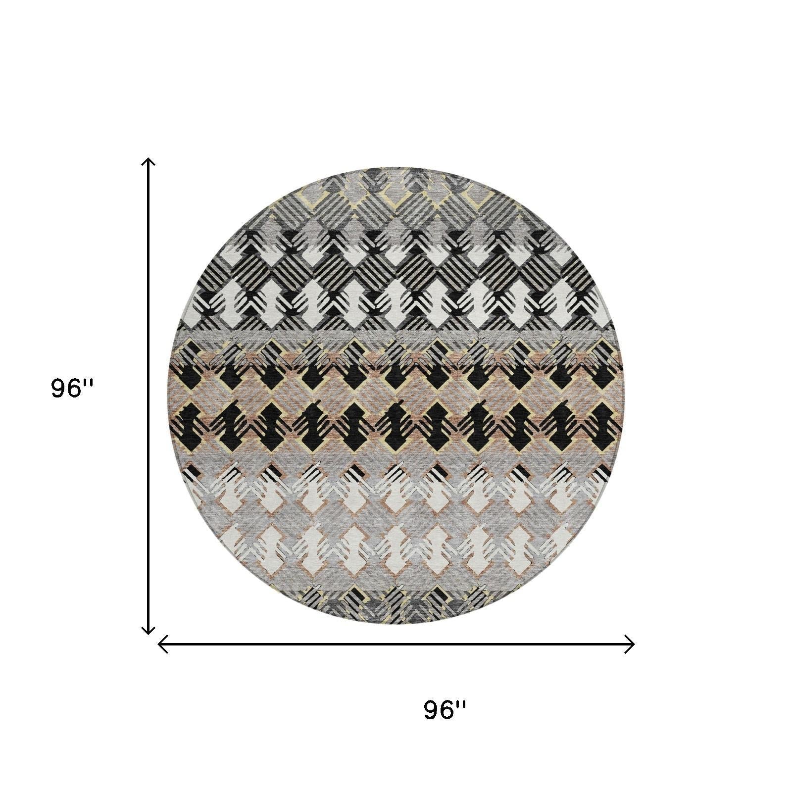 8' Black And Pewter Round Striped Washable Indoor Outdoor Area Rug Homeroots Outdoor