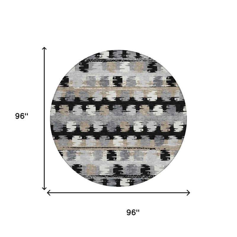 8' Black And Purple Round Abstract Washable Indoor Outdoor Area Rug Homeroots Outdoor