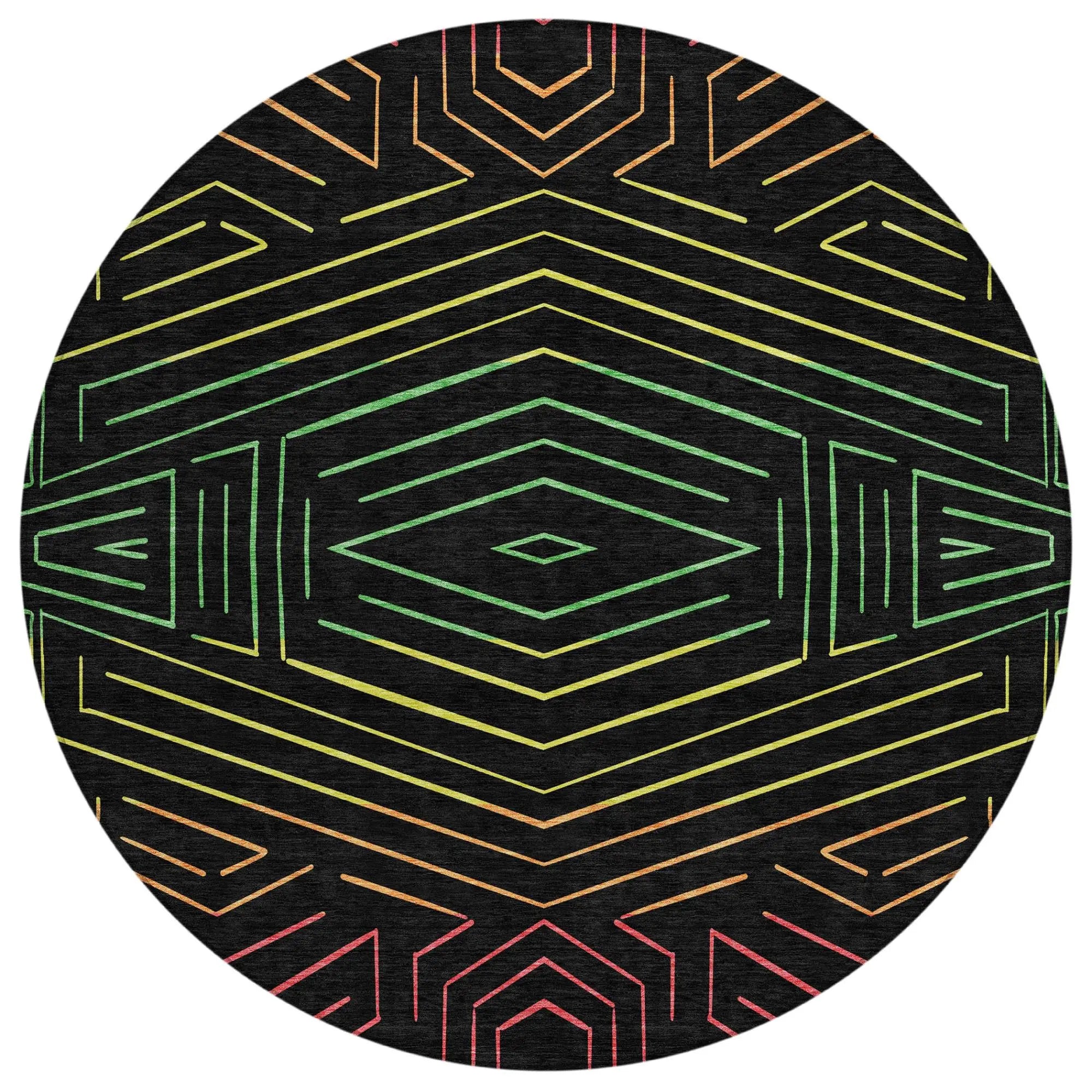 8' Black And Purple Round Geometric Washable Indoor Outdoor Area Rug Homeroots Outdoor