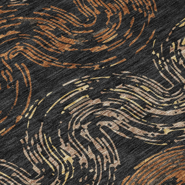 8' Black And Rust Round Abstract Washable Indoor Outdoor Area Rug Homeroots Outdoor