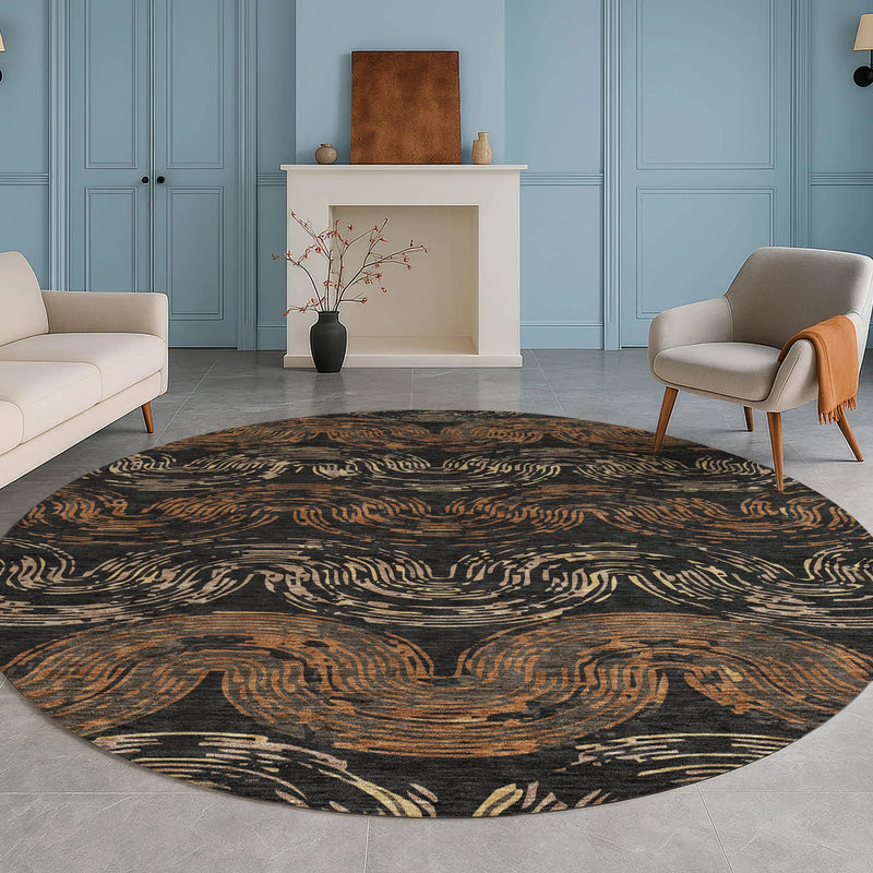 8' Black And Rust Round Abstract Washable Indoor Outdoor Area Rug Homeroots Outdoor