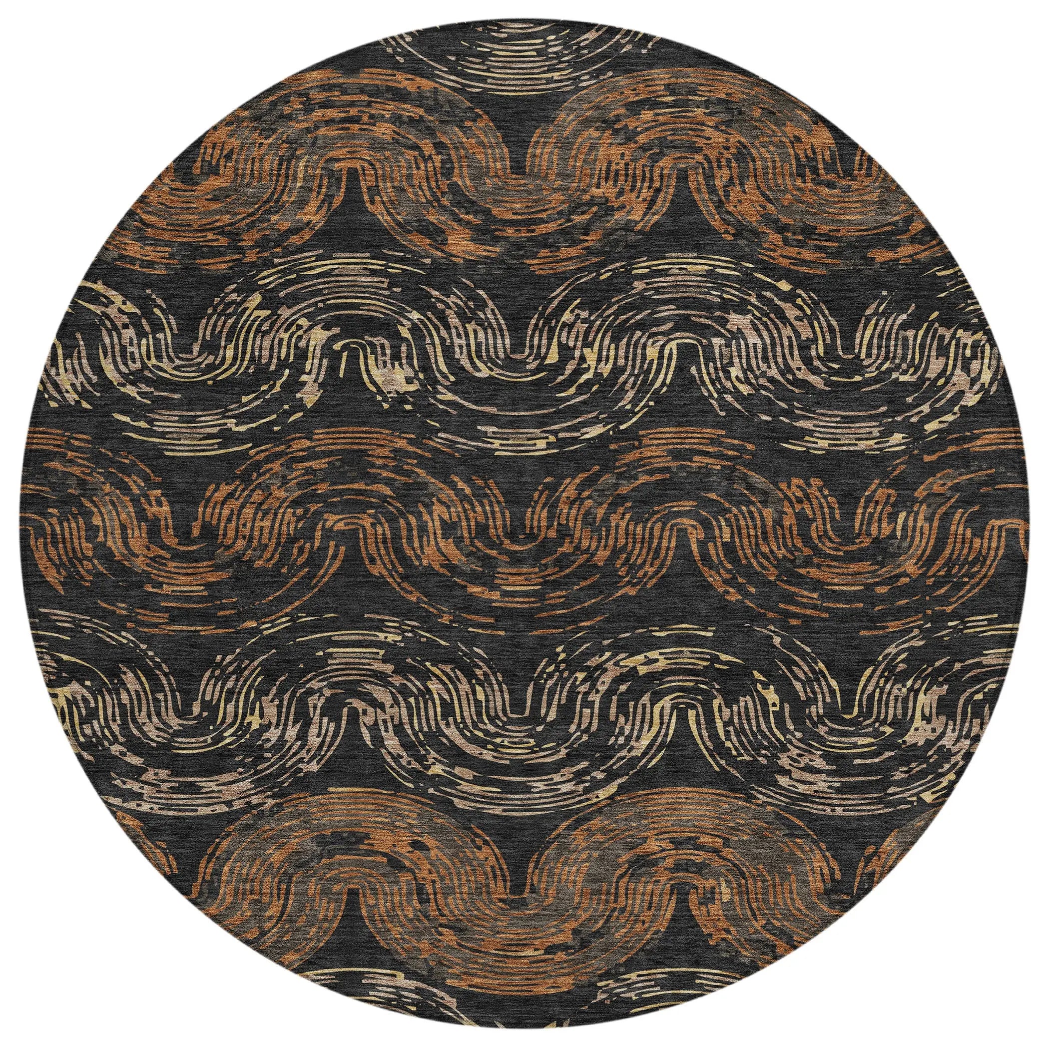 8' Black And Rust Round Abstract Washable Indoor Outdoor Area Rug Homeroots Outdoor