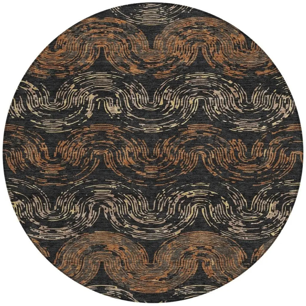 8' Black And Rust Round Abstract Washable Indoor Outdoor Area Rug Homeroots Outdoor
