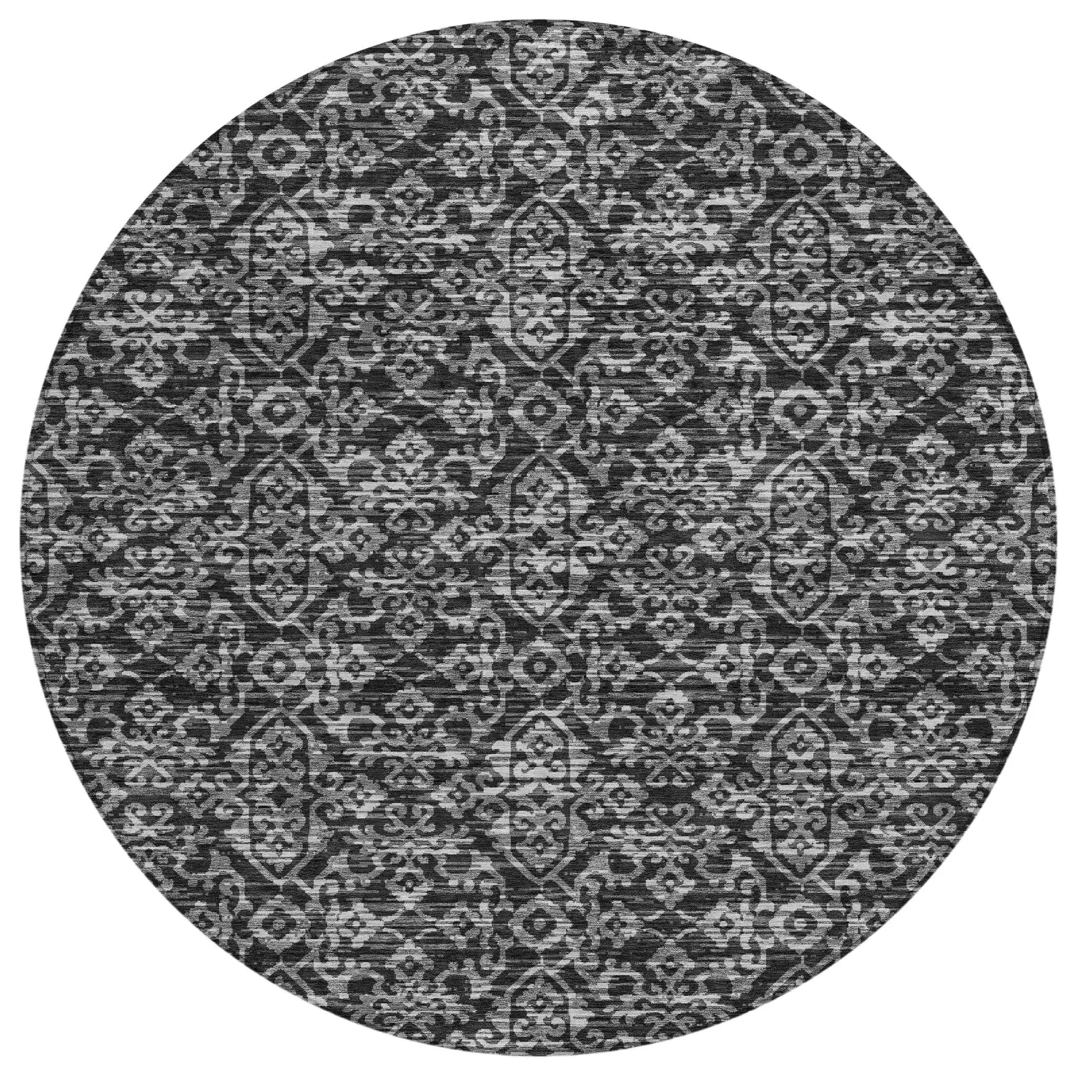 8' Black And Saffron Round Oriental Washable Indoor Outdoor Area Rug Homeroots Outdoor