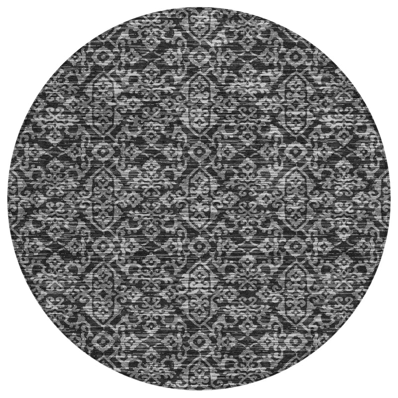 8' Black And Saffron Round Oriental Washable Indoor Outdoor Area Rug Homeroots Outdoor