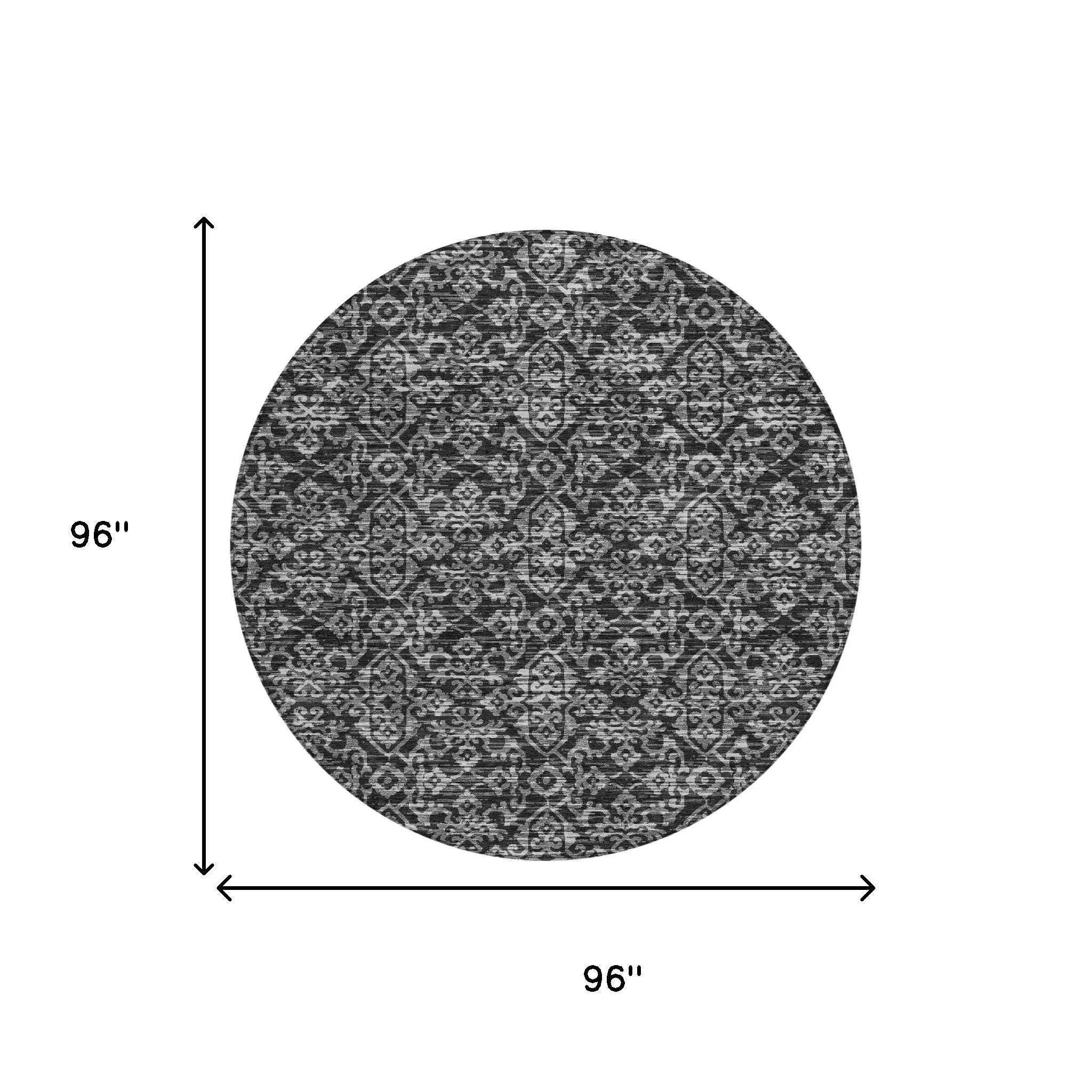 8' Black And Saffron Round Oriental Washable Indoor Outdoor Area Rug Homeroots Outdoor