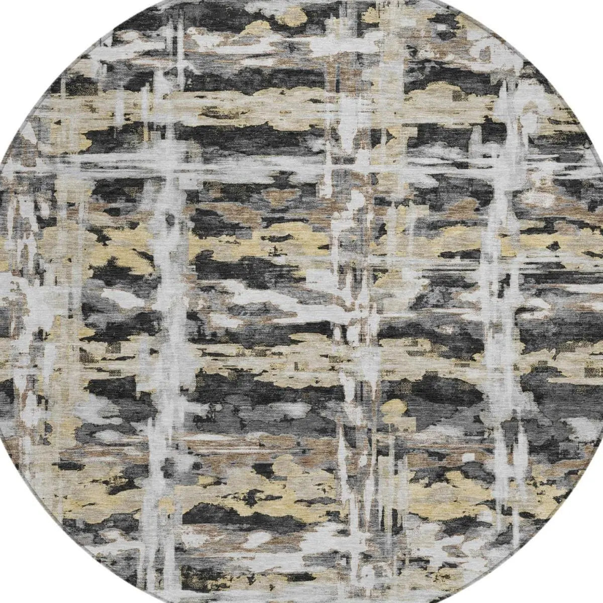 8' Black And Silver Round Abstract Washable Indoor Outdoor Area Rug Homeroots Outdoor