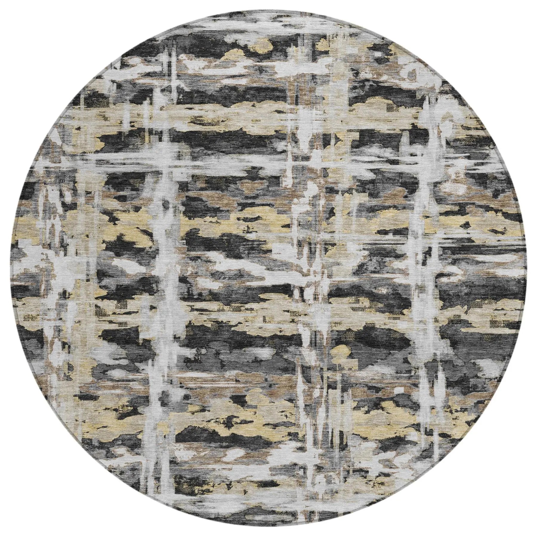 8' Black And Silver Round Abstract Washable Indoor Outdoor Area Rug Homeroots Outdoor