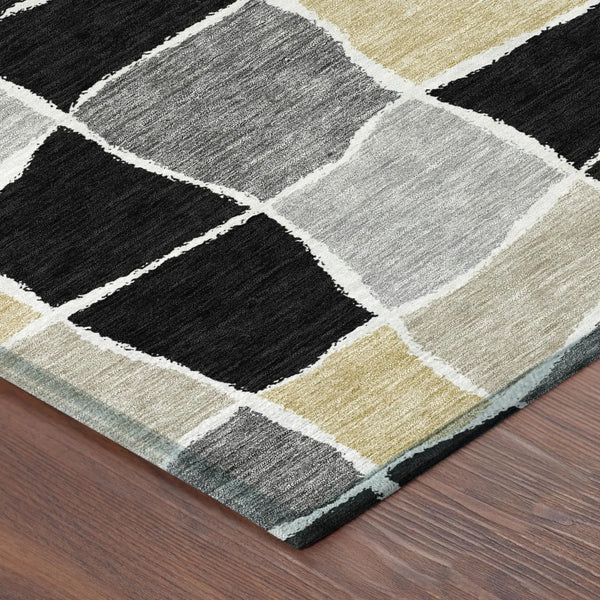 8' Black And Silver Round Geometric Washable Indoor Outdoor Area Rug Homeroots Outdoor