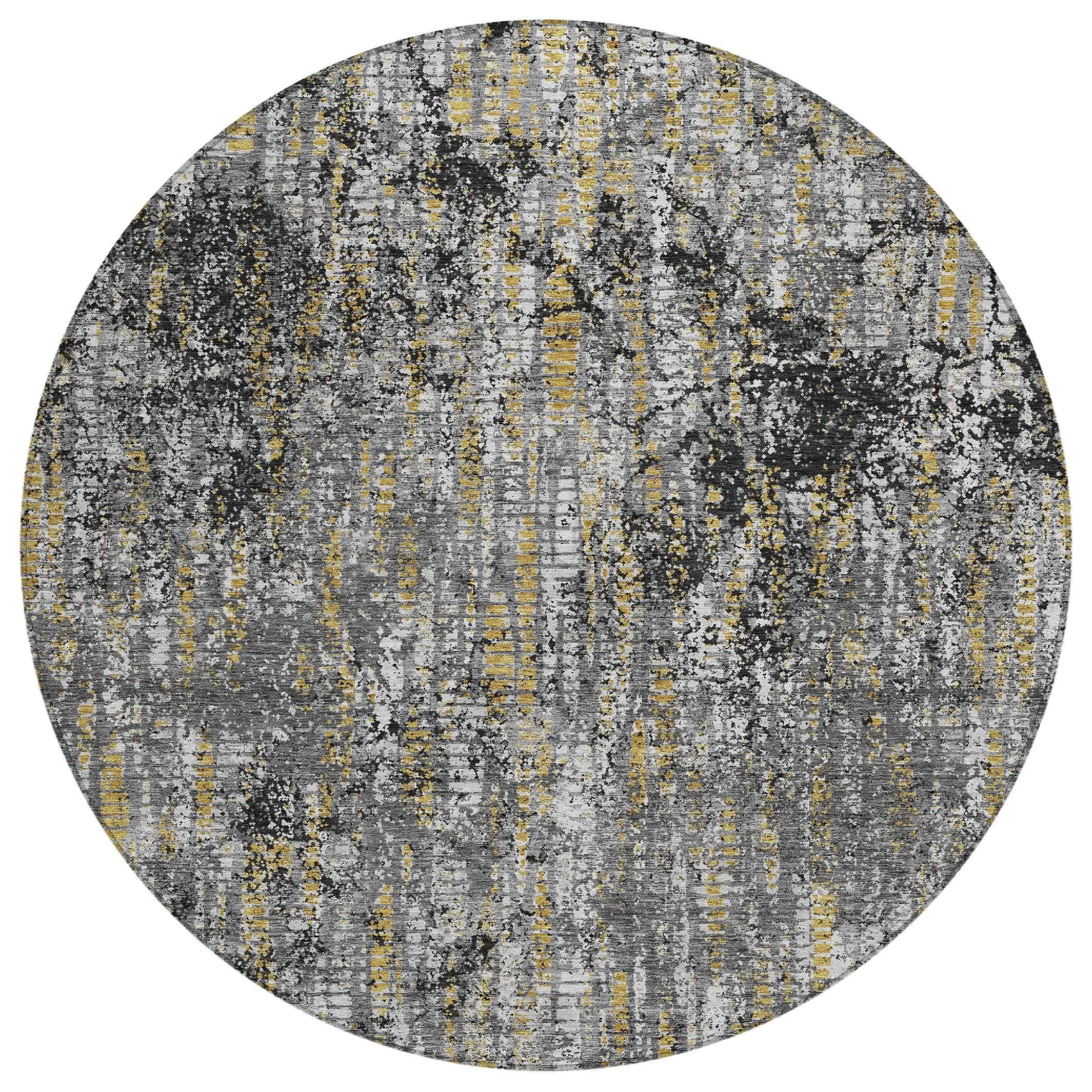 8' Black And Taupe Round Abstract Washable Indoor Outdoor Area Rug Homeroots Outdoor
