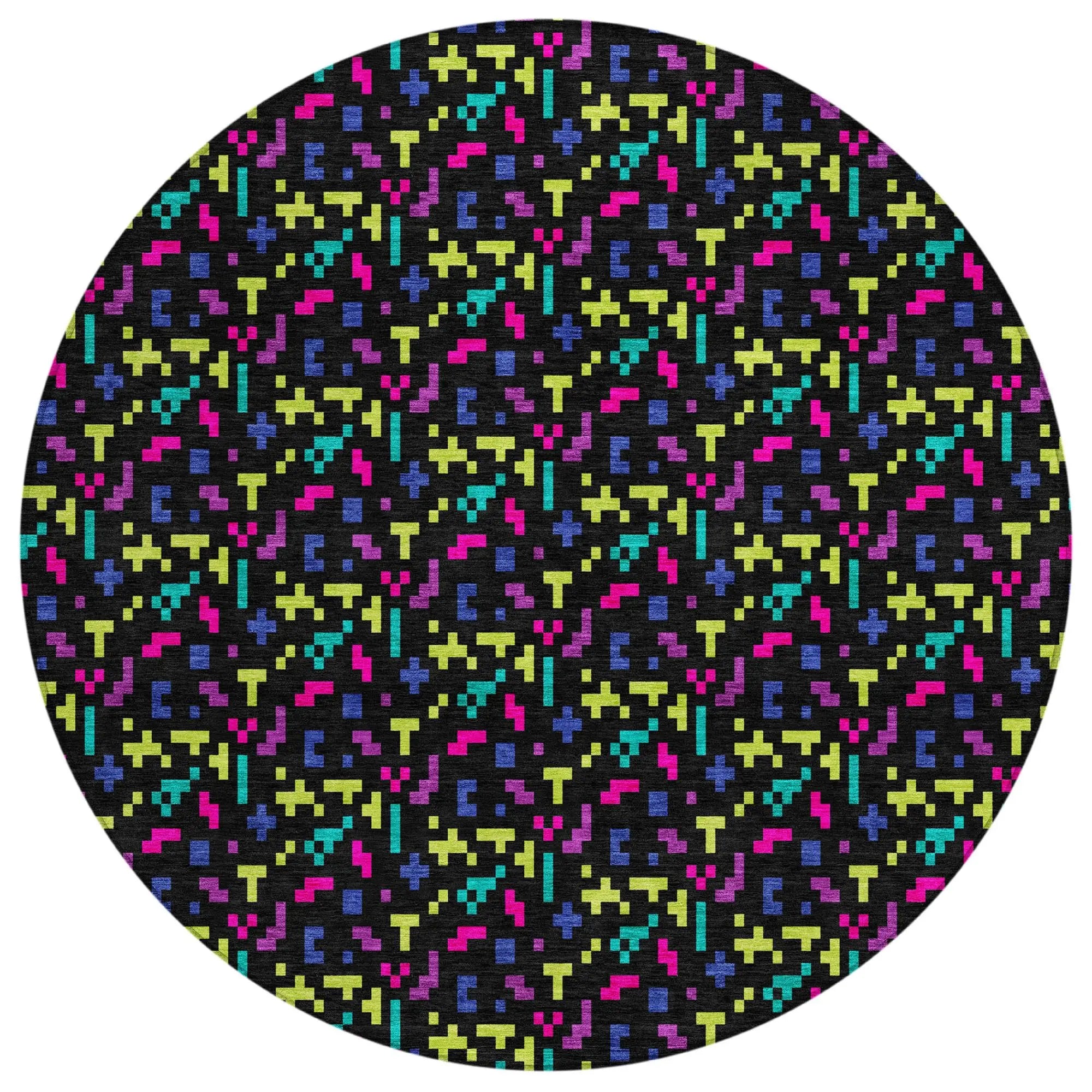 8' Black And Teal Blue Round Abstract Washable Indoor Outdoor Area Rug Homeroots Outdoor