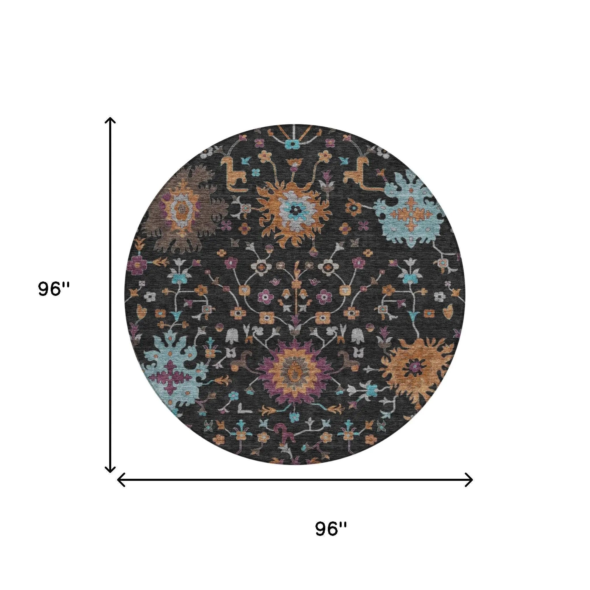 8' Black And Teal Blue Round Faux Bois Washable Indoor Outdoor Area Rug Homeroots Outdoor