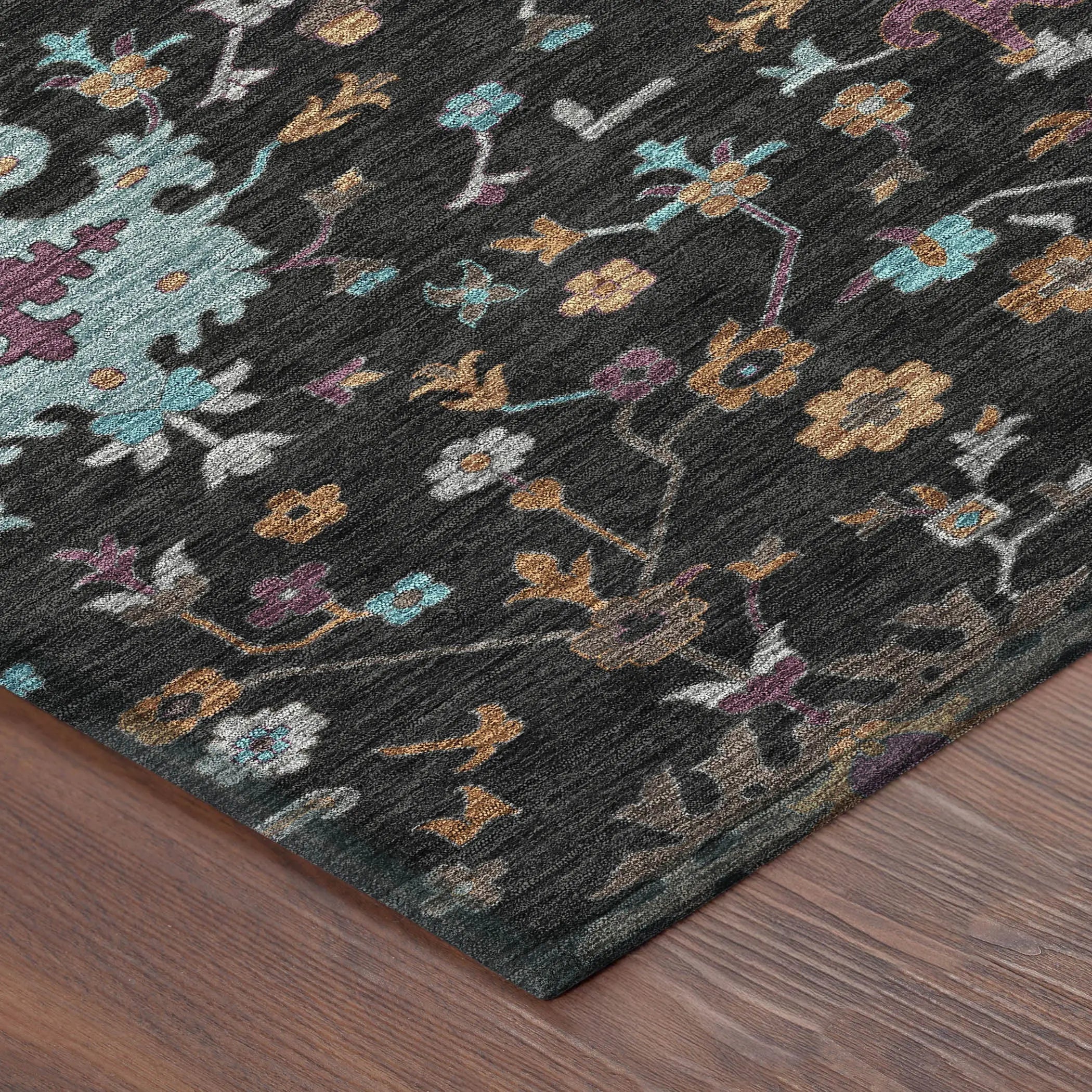 8' Black And Teal Blue Round Faux Bois Washable Indoor Outdoor Area Rug Homeroots Outdoor
