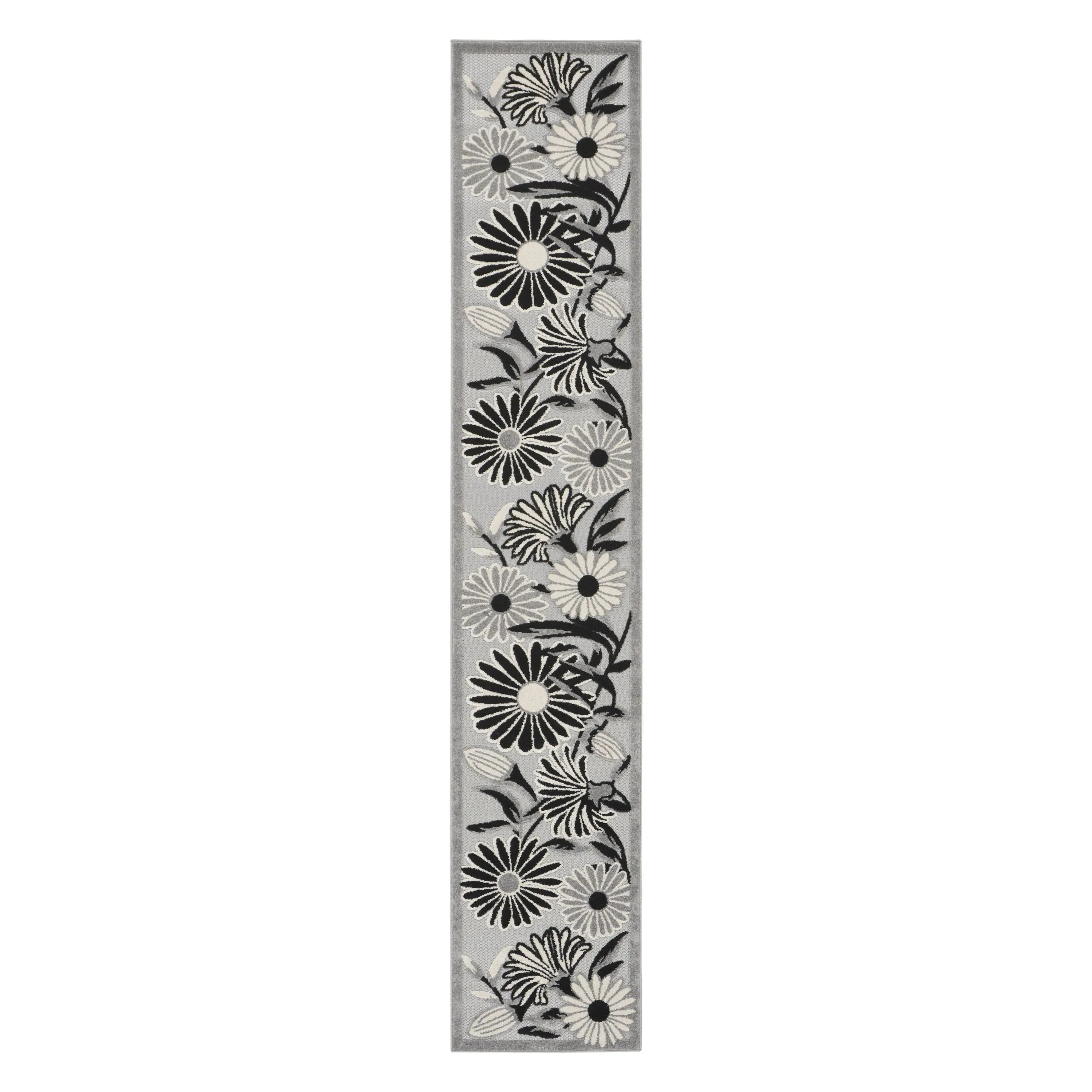 8' Black And White Floral Indoor Outdoor Runner Rug Homeroots Outdoor
