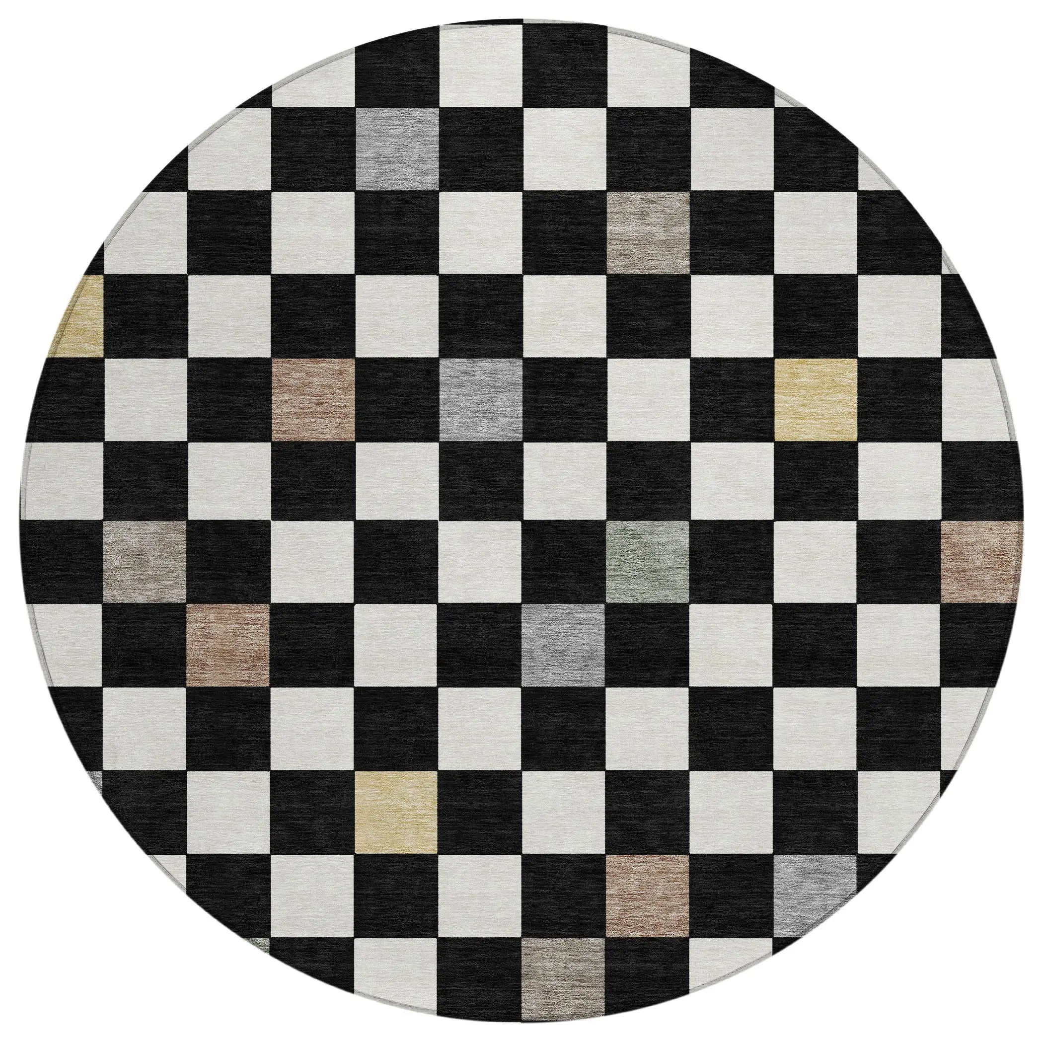 8' Black And Yellow Round Geometric Washable Indoor Outdoor Area Rug Homeroots Outdoor