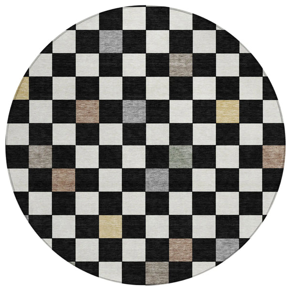 8' Black And Yellow Round Geometric Washable Indoor Outdoor Area Rug Homeroots Outdoor