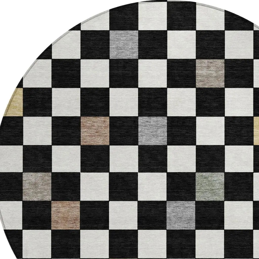 8' Black And Yellow Round Geometric Washable Indoor Outdoor Area Rug Homeroots Outdoor