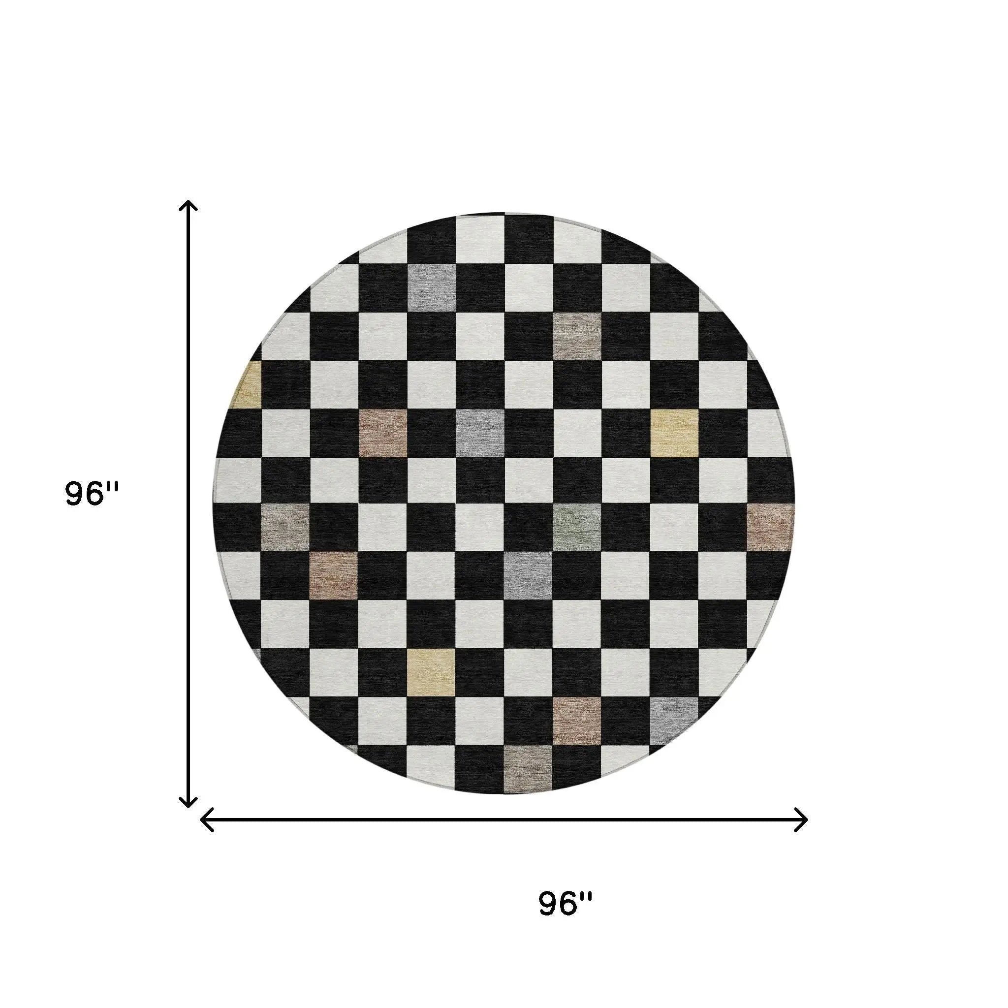 8' Black And Yellow Round Geometric Washable Indoor Outdoor Area Rug Homeroots Outdoor