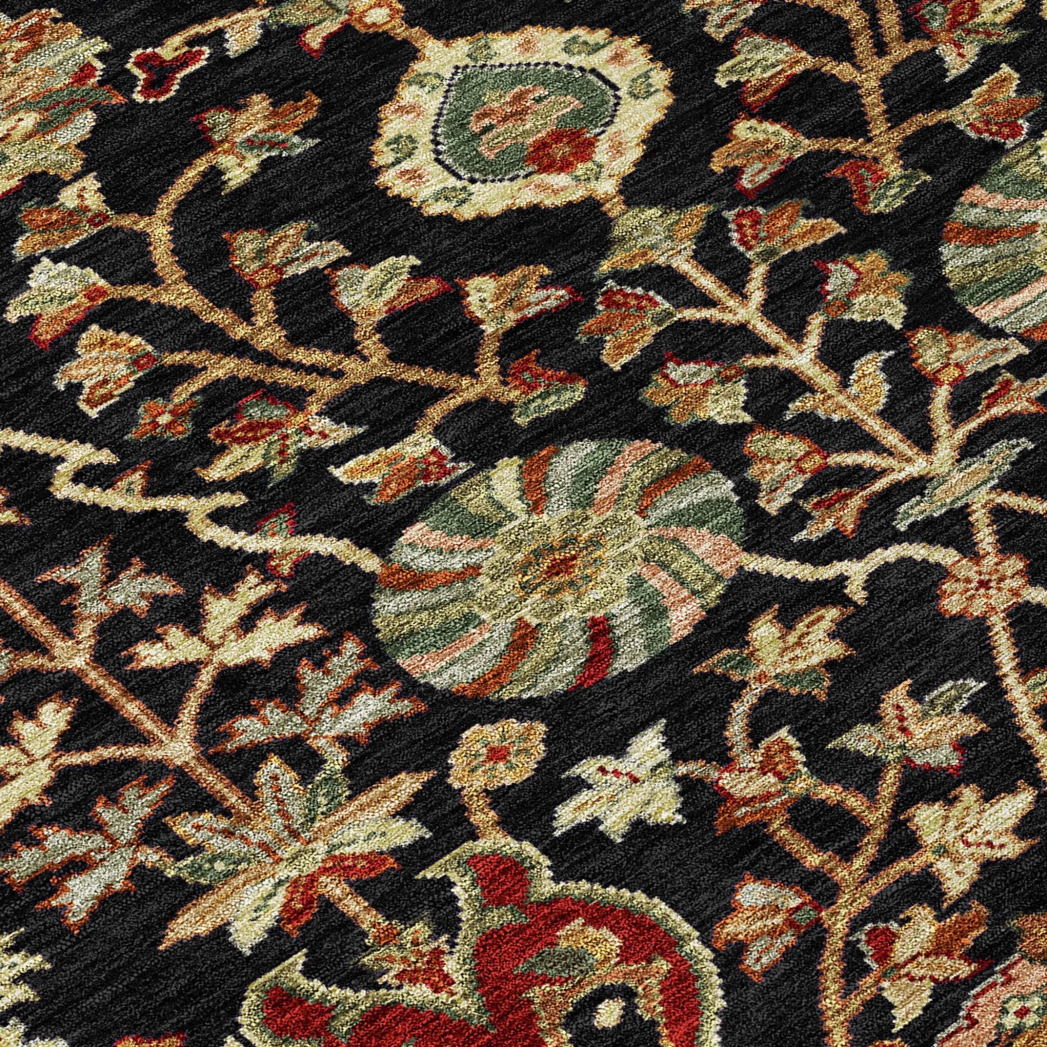 8' Black Brown And Red Round Floral Washable Indoor Outdoor Area Rug Homeroots Outdoor