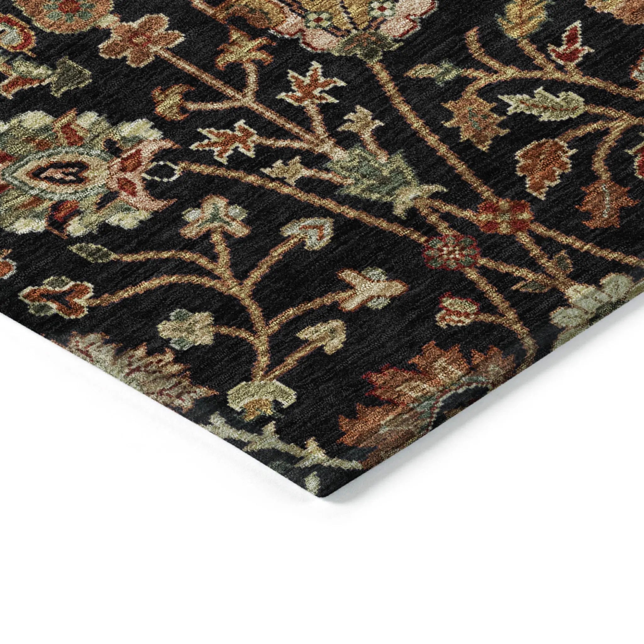 8' Black Brown And Red Round Floral Washable Indoor Outdoor Area Rug Homeroots Outdoor