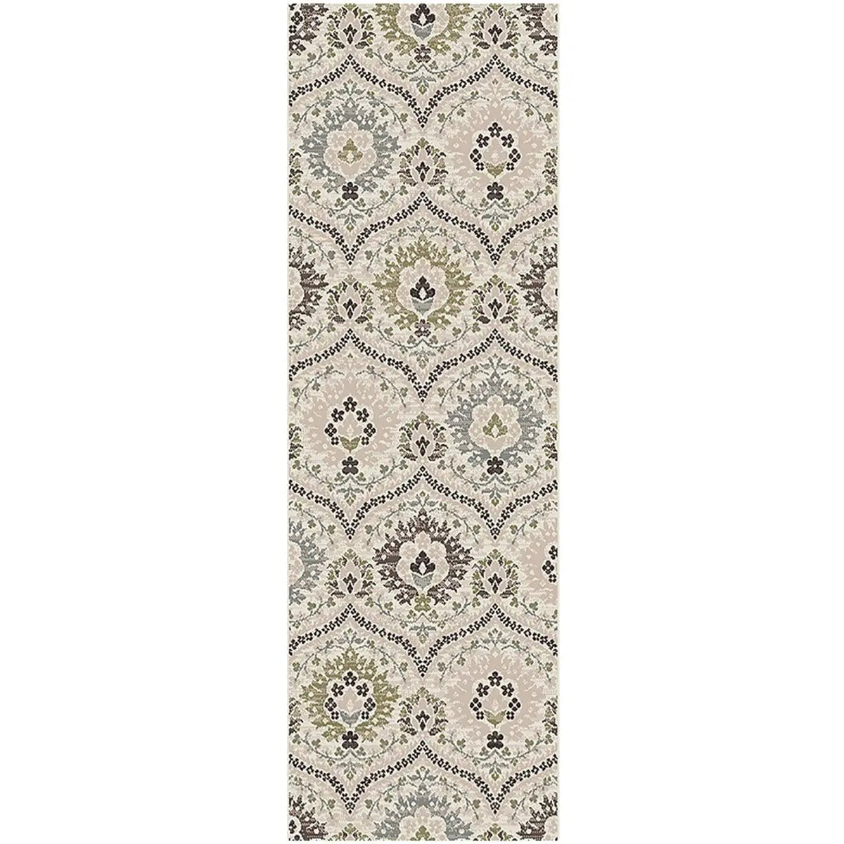8' Black Ivory And Gray Floral Runner Rug Homeroots Home Decor