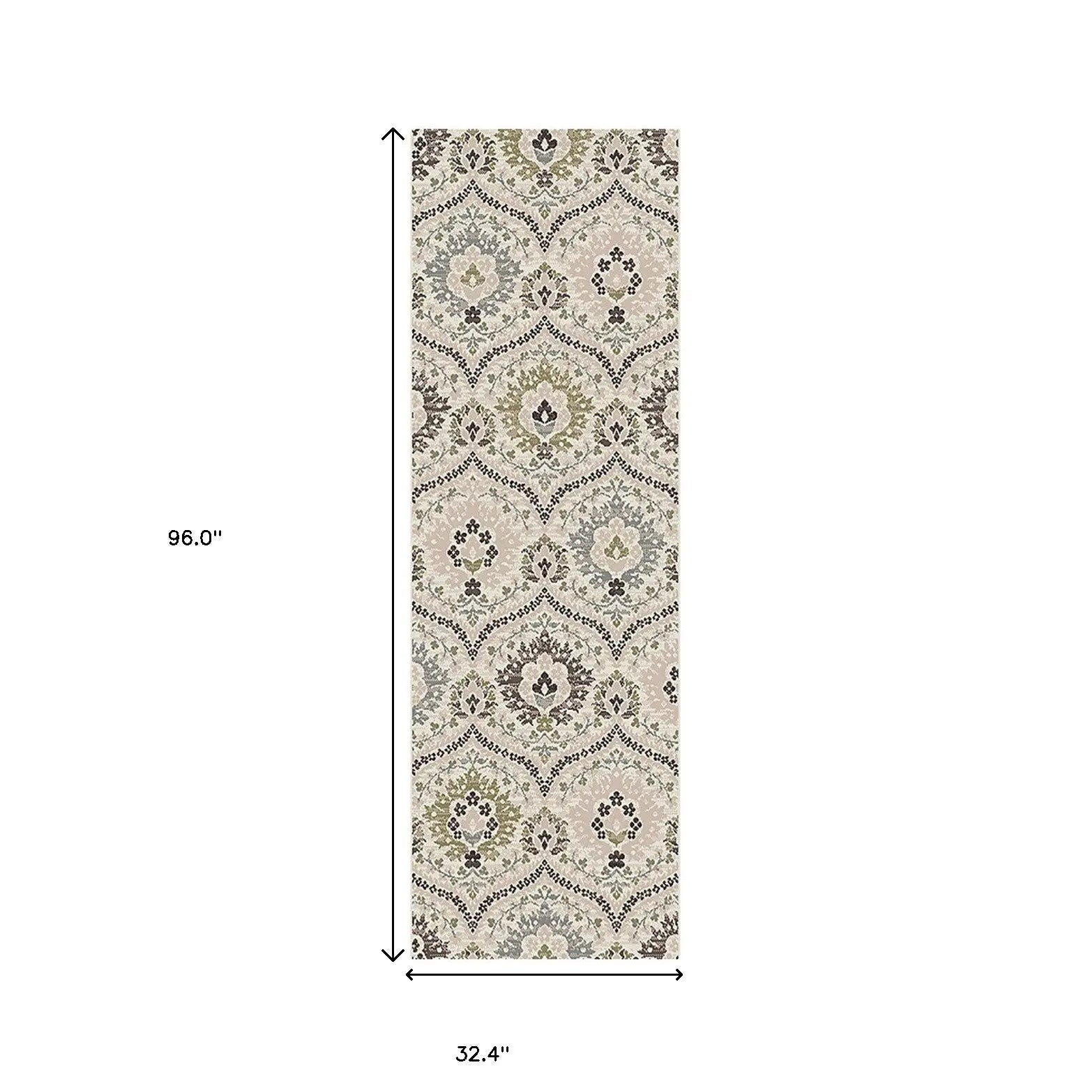 8' Black Ivory And Gray Floral Runner Rug Homeroots Home Decor