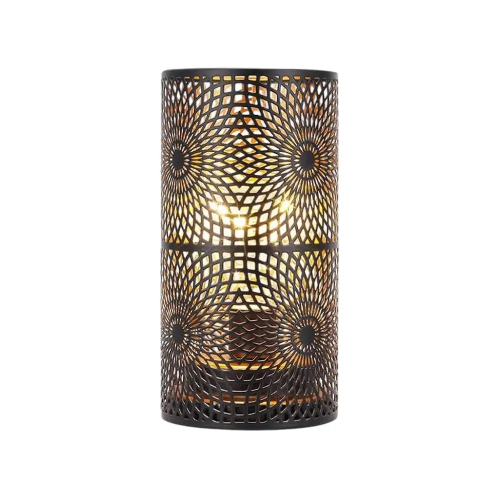 8" Black Metal Pierced Novelty Desk Lamp With Cylinder Shade Homeroots Lighting