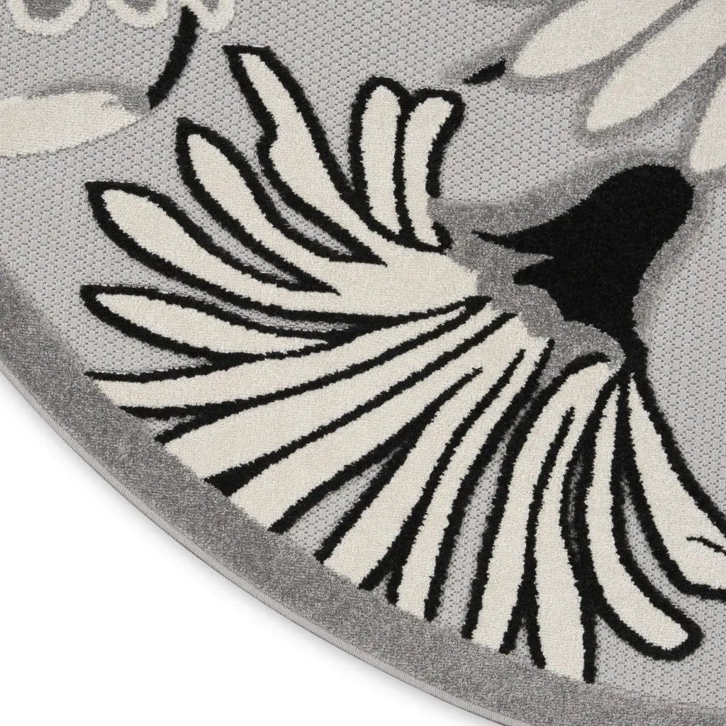 8' Black and White Round Floral Indoor Outdoor Area Rug Homeroots Outdoor