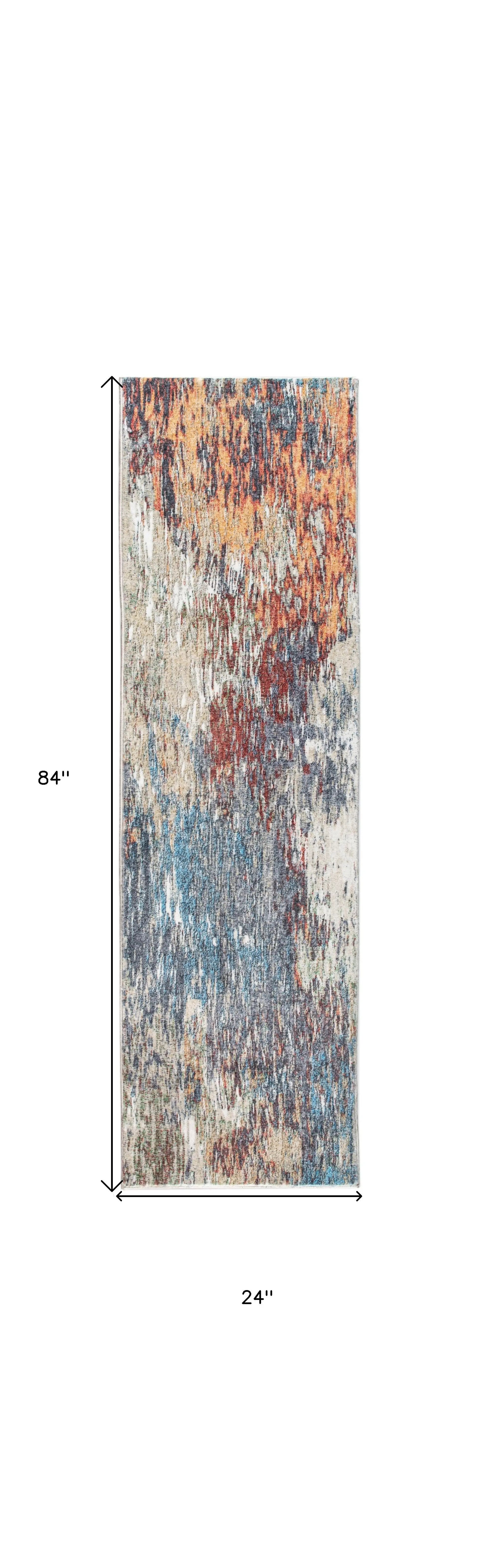 8' Blue And Beige Abstract Runner Rug Homeroots Home Decor