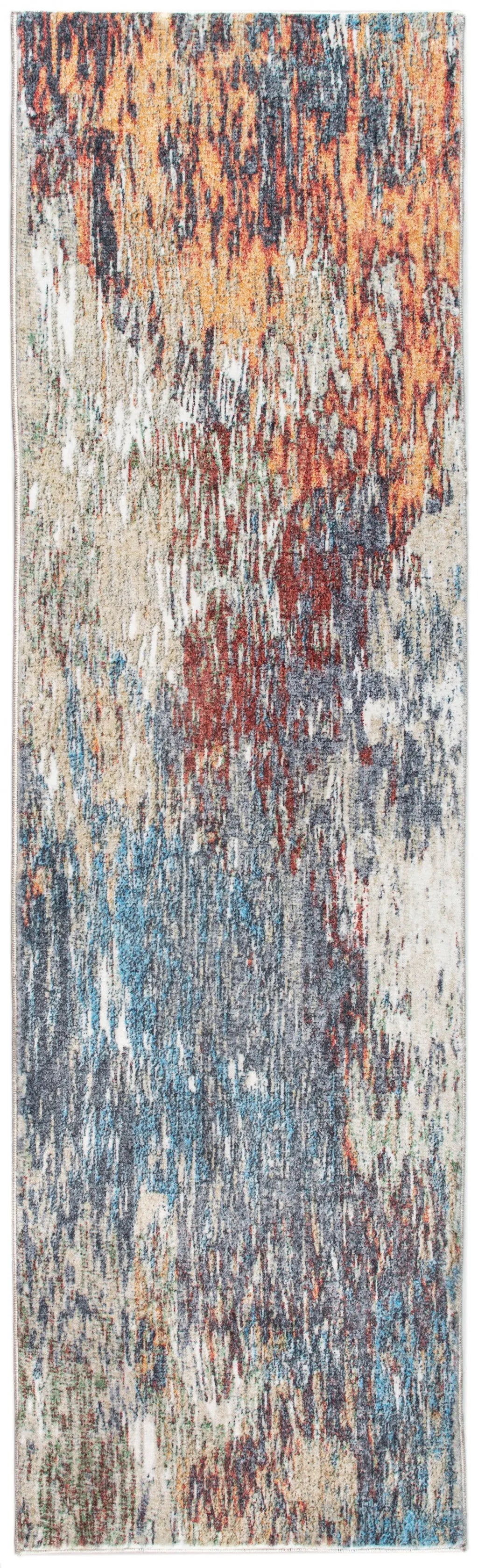 8' Blue And Beige Abstract Runner Rug Homeroots Home Decor